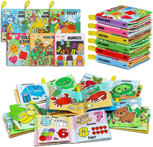 OKOOKO Soft Baby Books 6PCS Soft Cloth Books Bath Books Crinkle Washab
