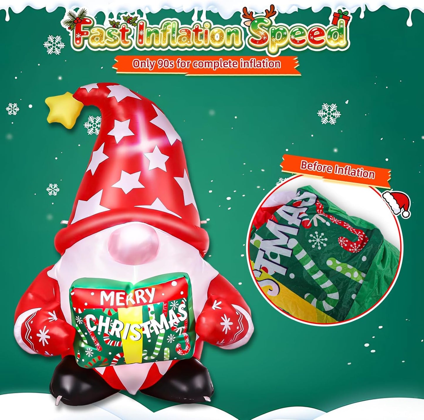 5 FT Christmas Gnome Inflatables Outdoor Decorations - Xmas Gnome Blow Up Yard Decorations with Built-in LED Lights for Holiday Party Indoor Outdoor Garden Lawn Decor