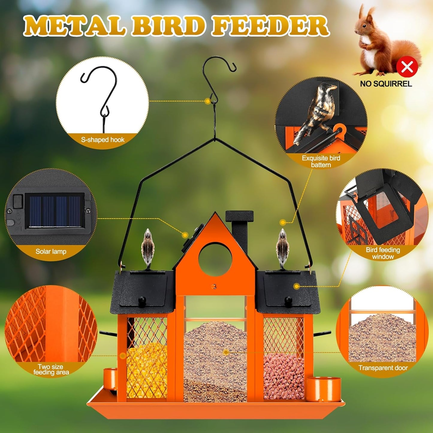Solar Bird Feeders House for Outside Hanging, Metal Wild Bird Feeder f