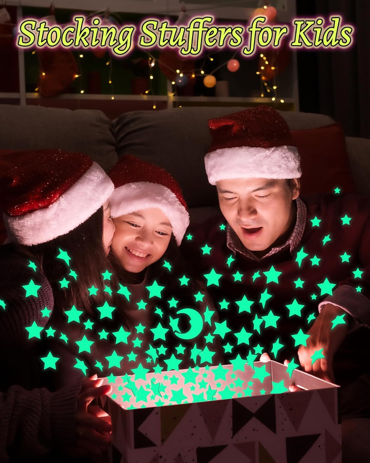 Greingways 201 Pcs Glow in The Dark Stars Stickers for Ceiling Bedroom, Stocking Stuffers for Kids Ages 3-5, 4-8, 8-12, Boys Girls Room Decor Wall Stickers Easter Basket Stuffers for Toddler - Green