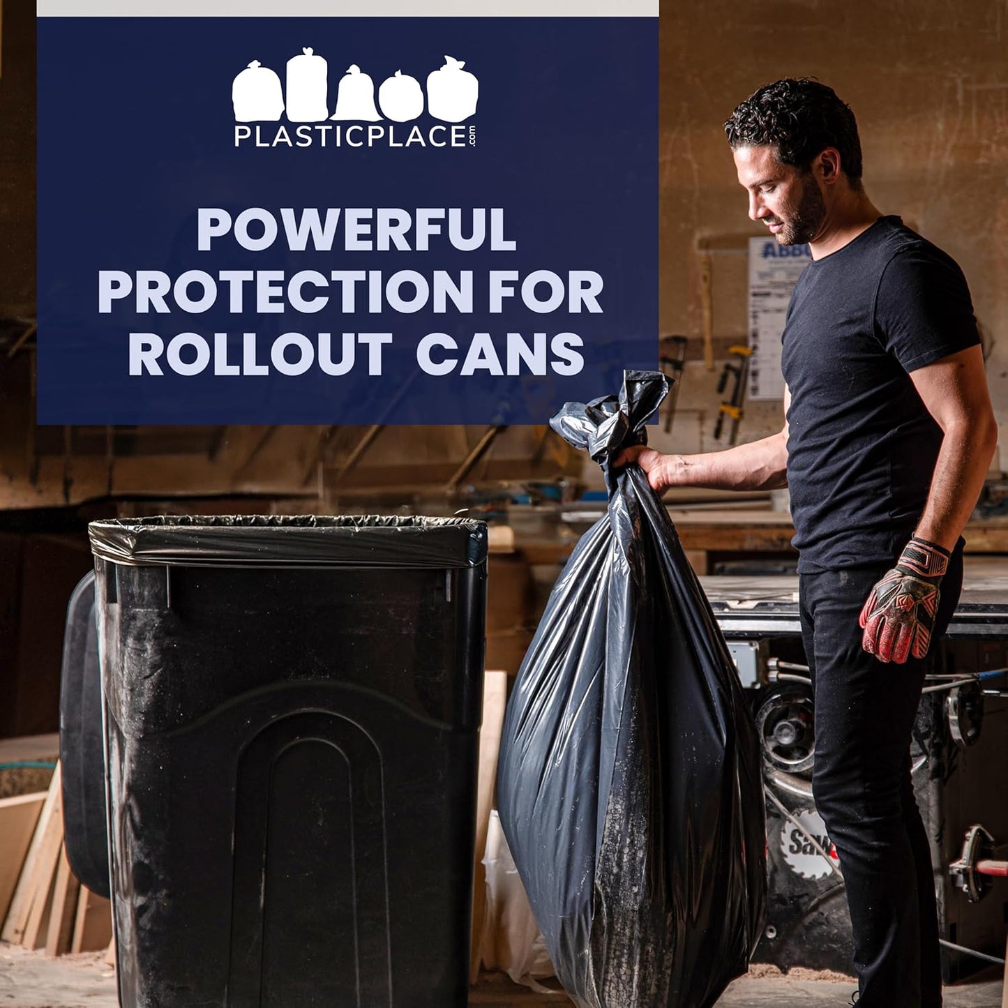 Plasticplace 95-96 Gallon Garbage Can Liners Heavy Duty 1.5 Mil Black Trash Bags Tear-Resistant Outdoor Garbage Bags for Rollaway Bins Large 61" x 68" Industrial-Strength Waste Bags (25 Count)