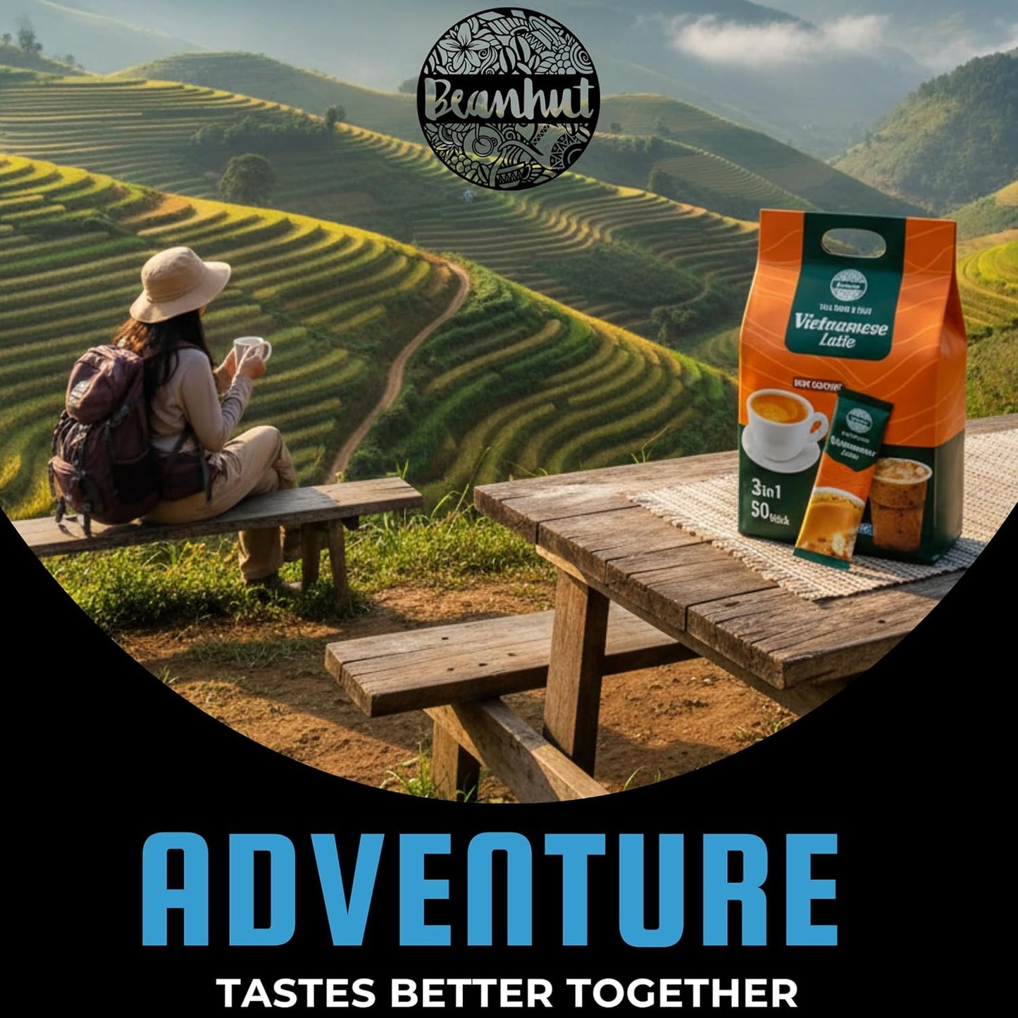 Beanhut's Vietnamese Latte, Instant Coffee Mix, 3 in 1 Coffee Mix, 25g x 50 sticks(2.75 lb)