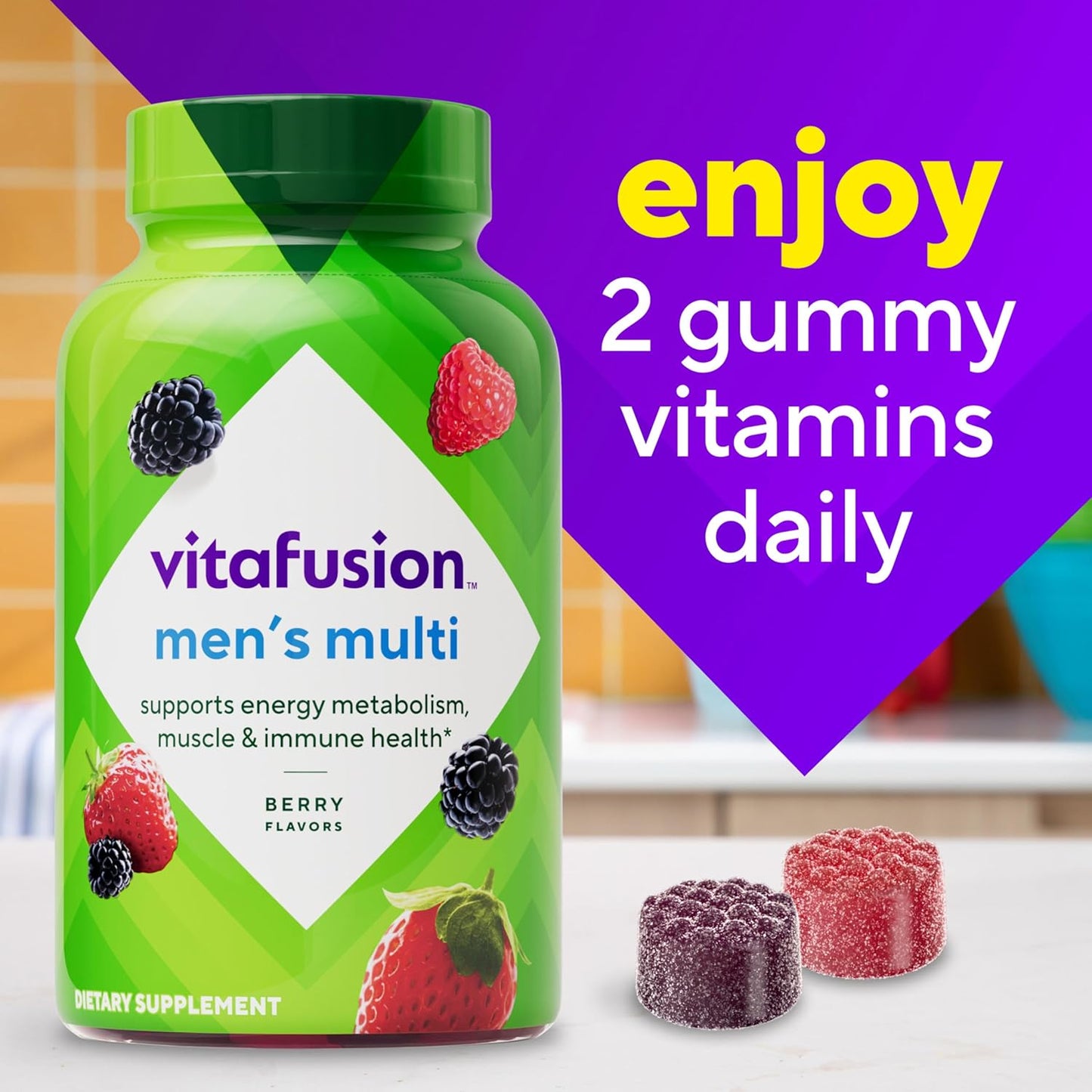 vitafusion Adult Gummy Vitamin Supplement for Men, Berry Flavored, A, 