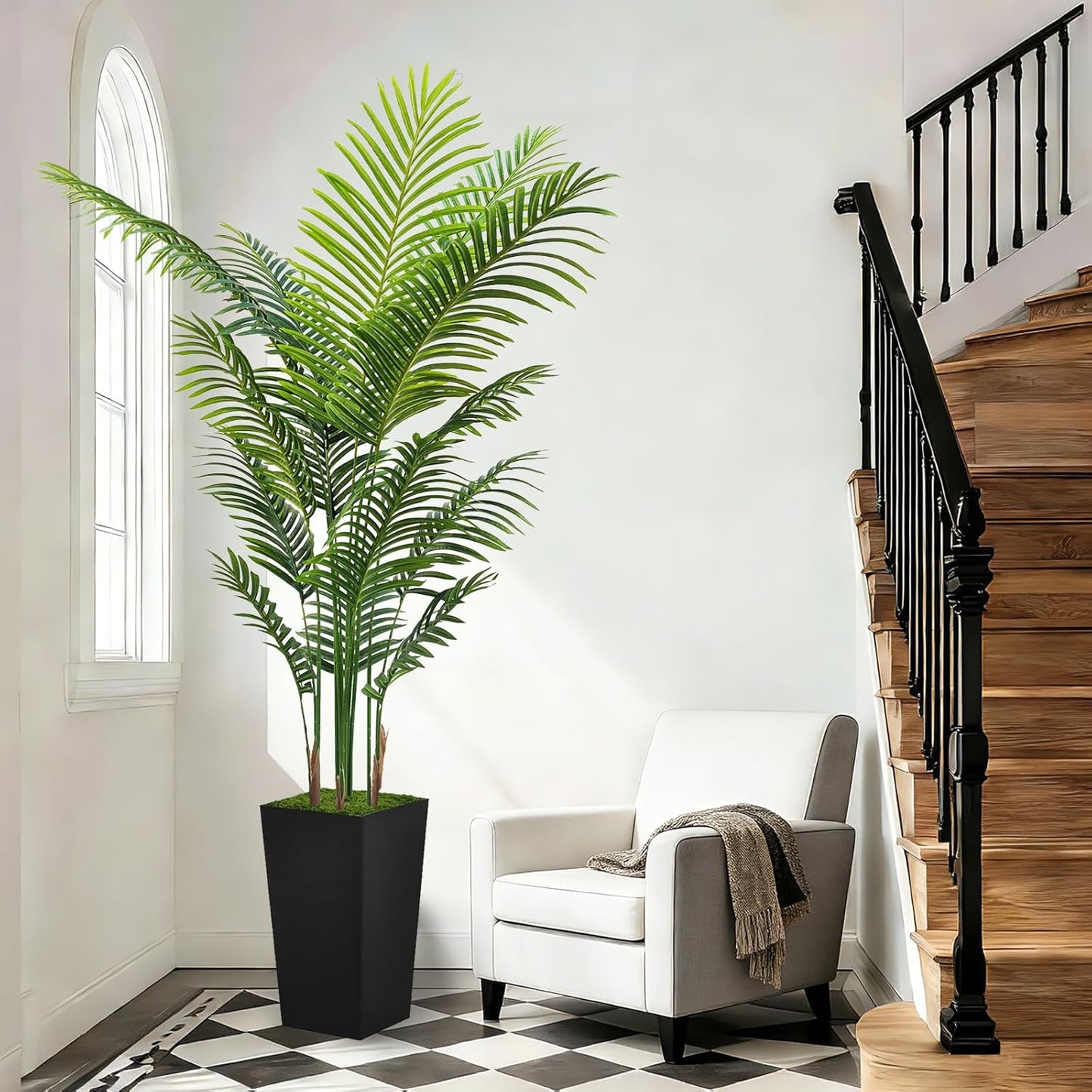 Artificial Palm Tree 6FT - Fake Tree with Black Tall Planter - Faux Tr
