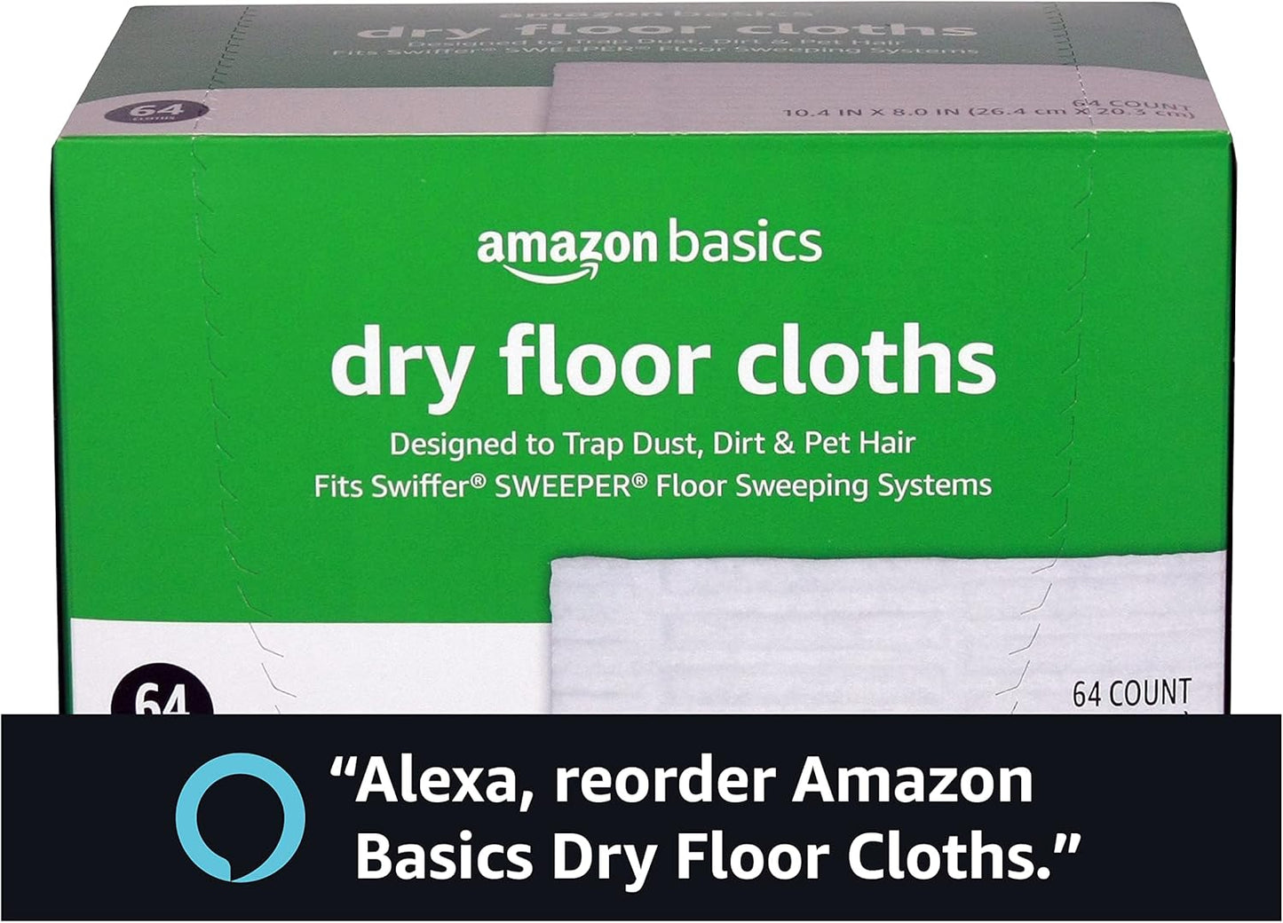Amazon Basics Dry Sweeping Cloths for Floor Cleaning, Pet Hair, Dust, Dirt, Multi-Surface, Disposable, Fits Swiffer Sweeper Mop Heads, 64 Count