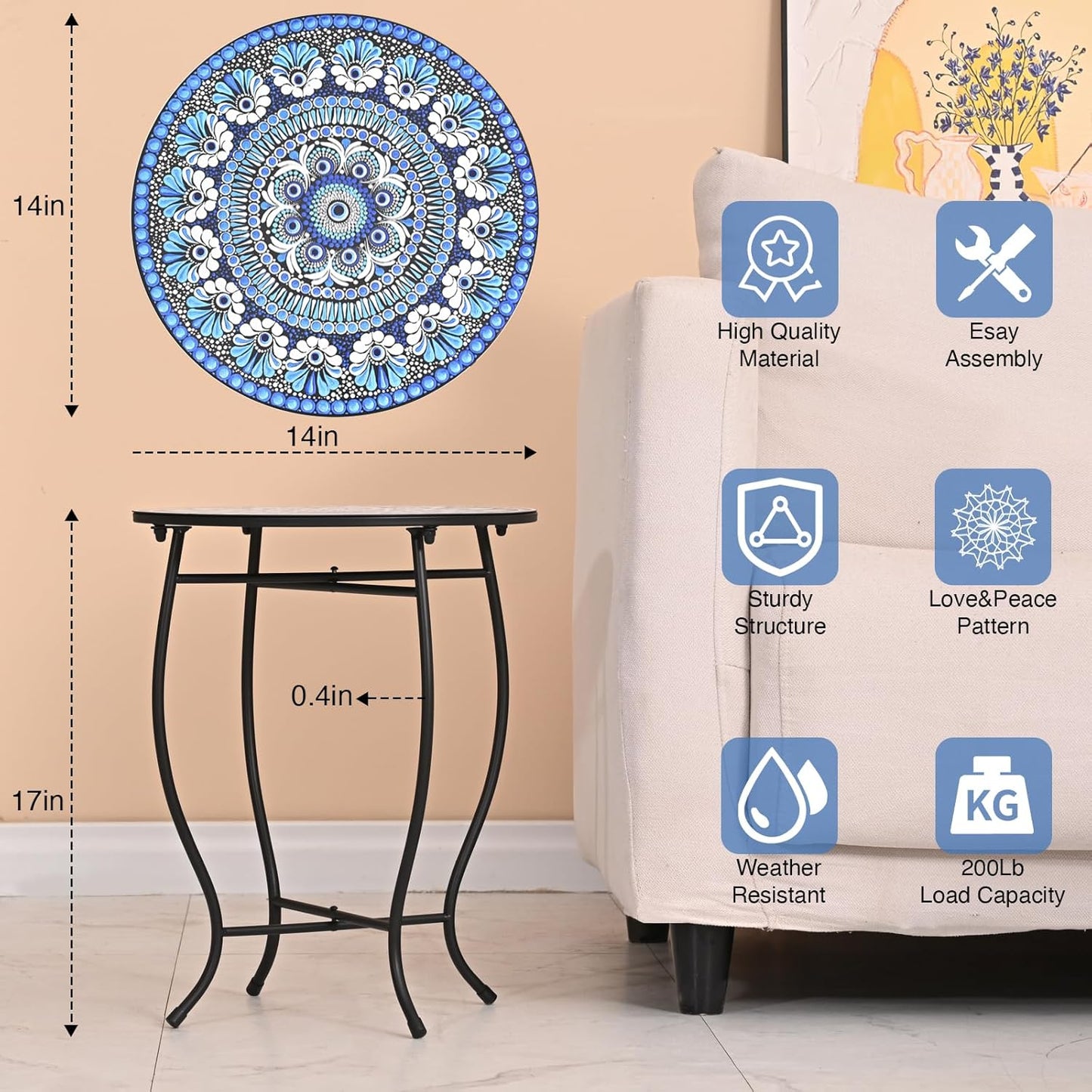 Metal Outdoor Side Table,14" Diameter Round Plant Stand for Flower Pot