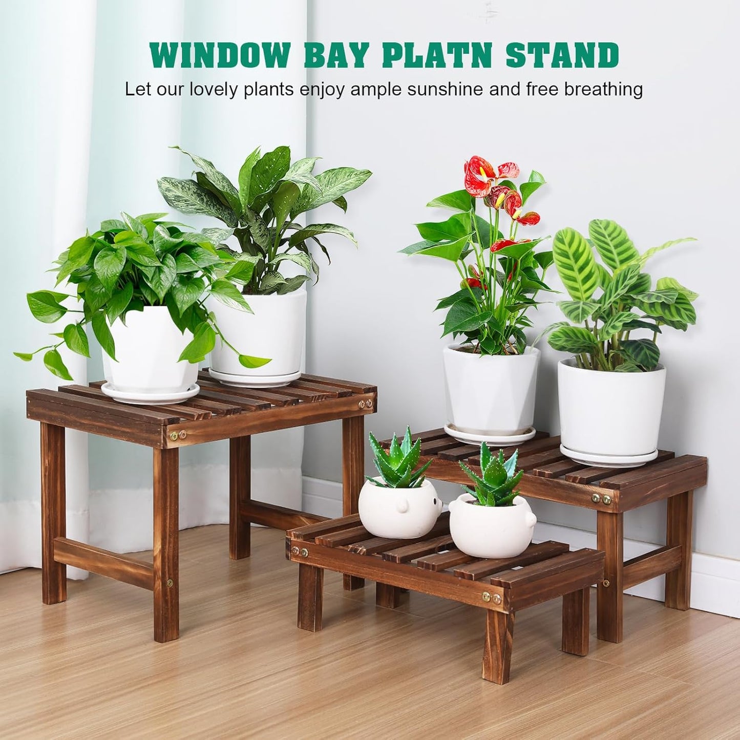 3 Tiered Small Plant Stands Shelf Indoor Outdoor,Wood Flower Pot Stand