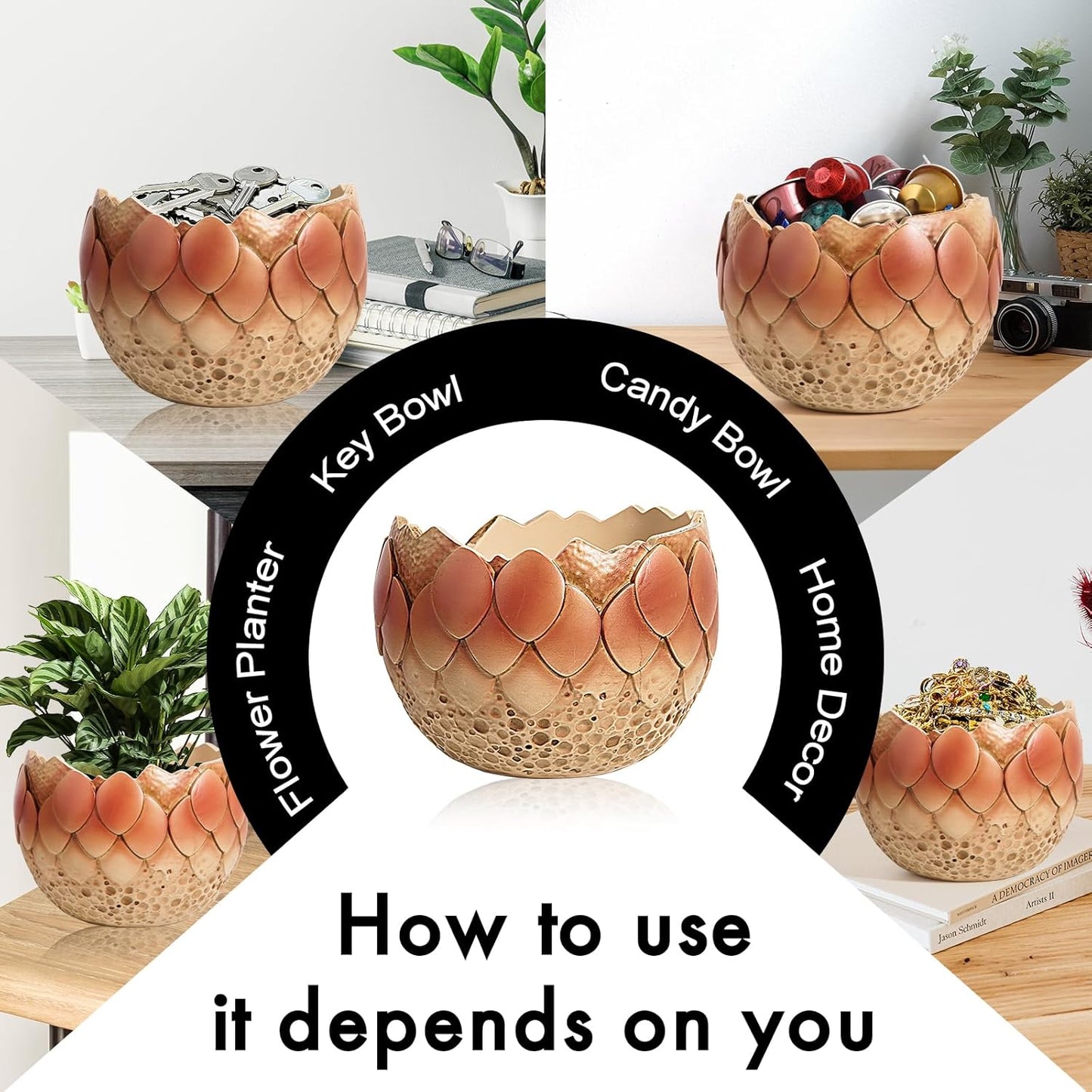 Cracked Dragon Egg Planter Pot Resin Plant Pot with Drainage Hole for Indoor Plants Succulents Cactus Multi Use Home Office Decor Red