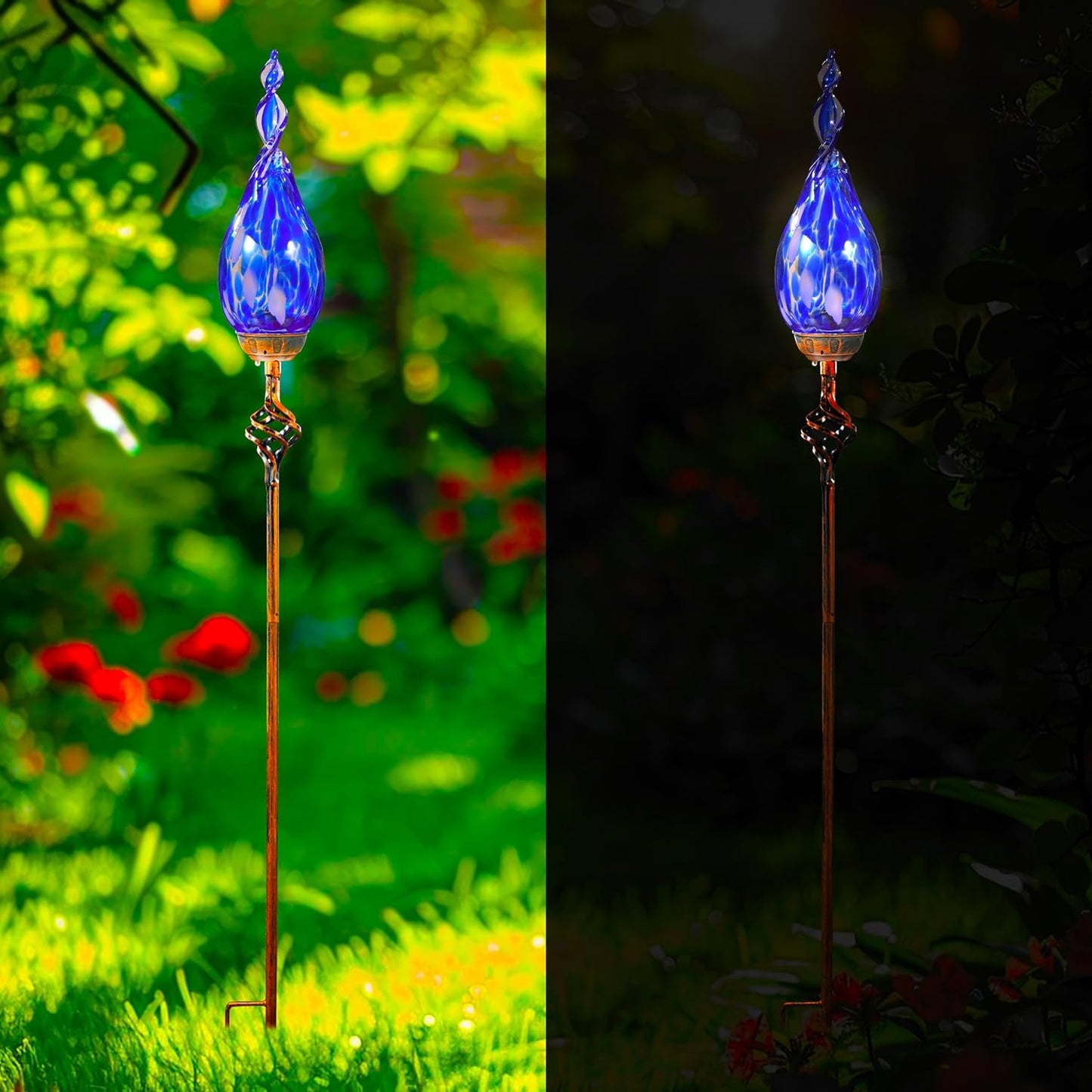 Solar Garden Lights Outdoor, Decorative LED Flame Garden Stakes, Hand 