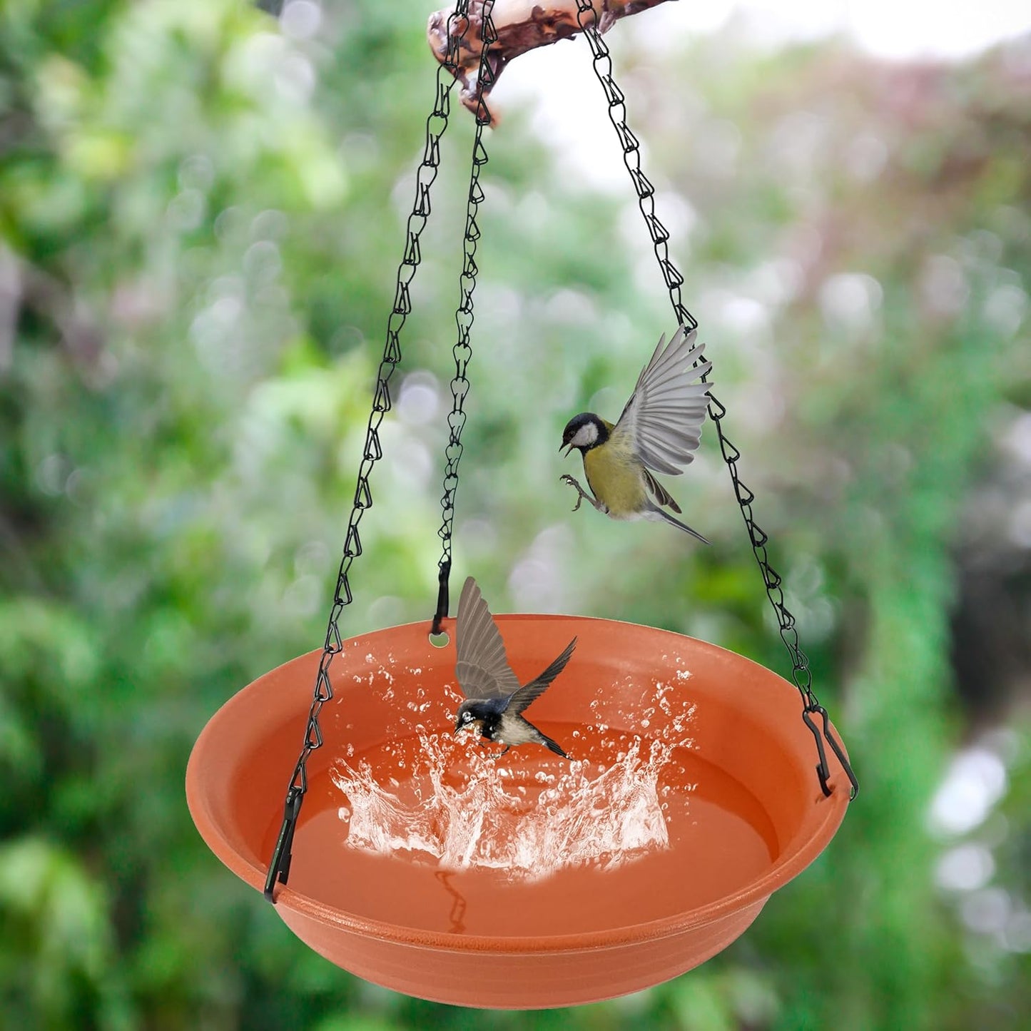 Hanging Bird Bath for Outside, Hanging Bird Water Feeder for Outdoor, Birdbath Bowl, Birdbaths for Outdoors Balcony Window Backyard Garden, Small Large Wild Birdfeeder Tray (12", Terracotta)