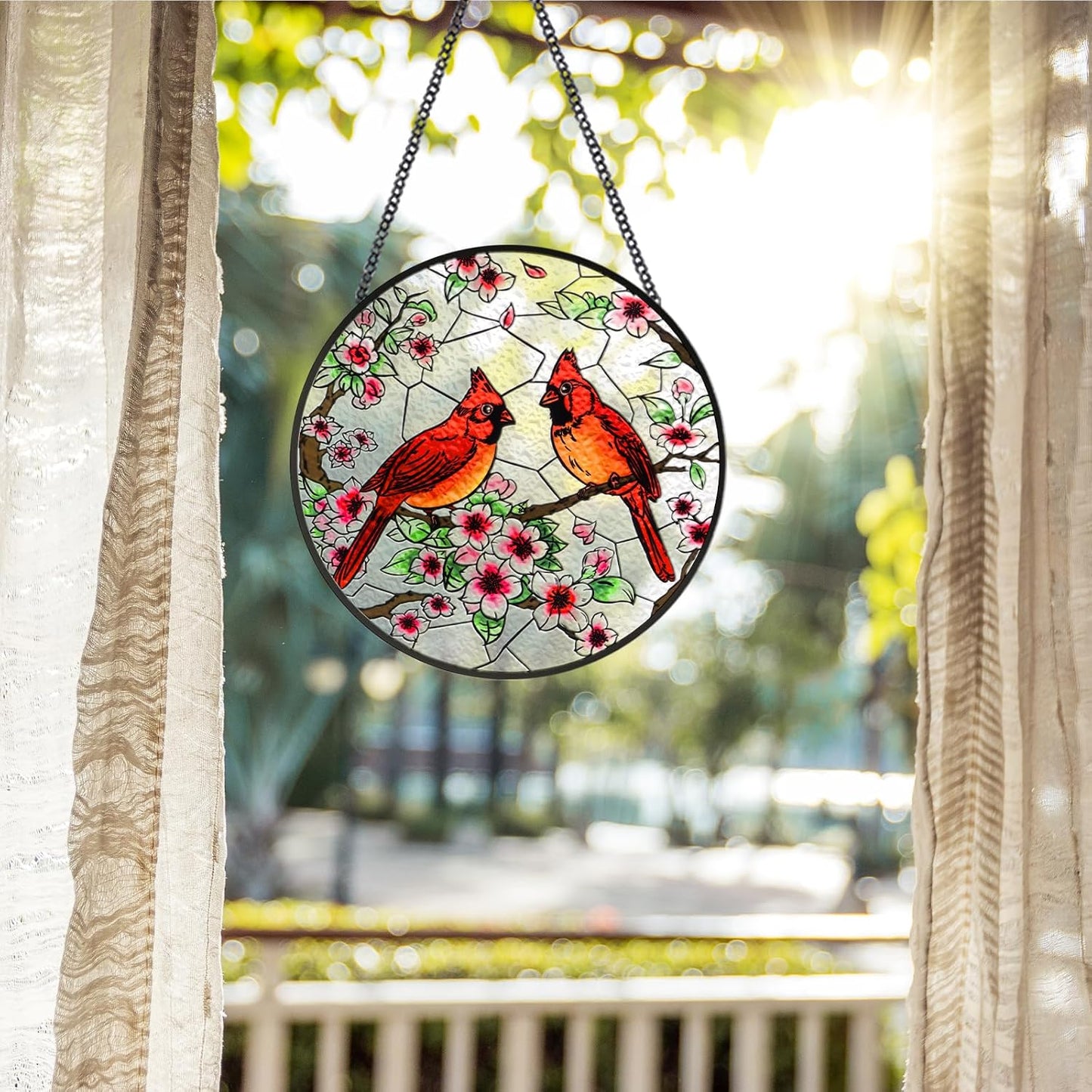 Stained Glass Window Hanging, Cardinal Sun Catchers Colorful Glass Panel Bird Suncatcher Indoor Window Wall Art Home Decor Gift for Birthday Christmas, for Women,Men,Wife, Lovers, and Mom 6.3 in