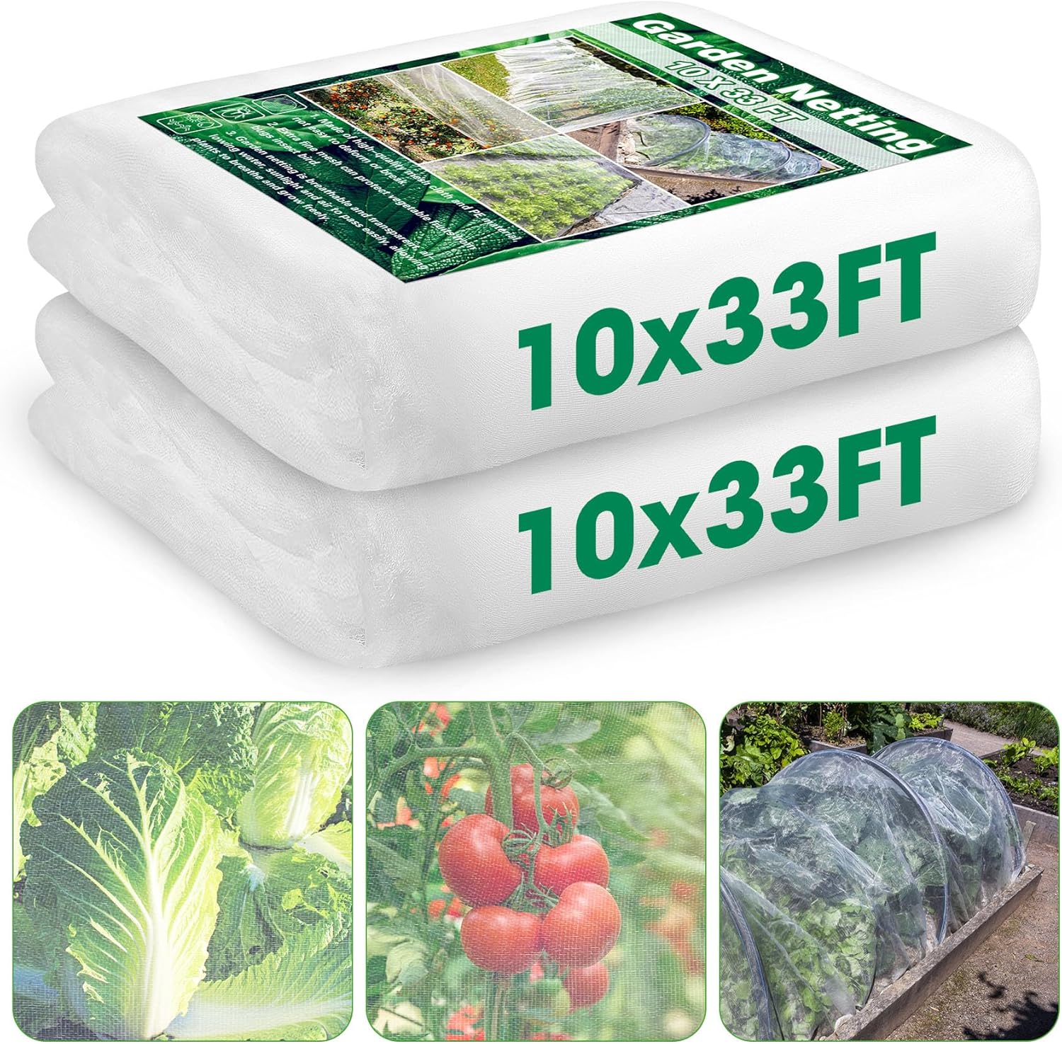 Unves 2 Pack 10 x 33 FT Garden Netting, Mosquito Net Ultra Mesh for Ga
