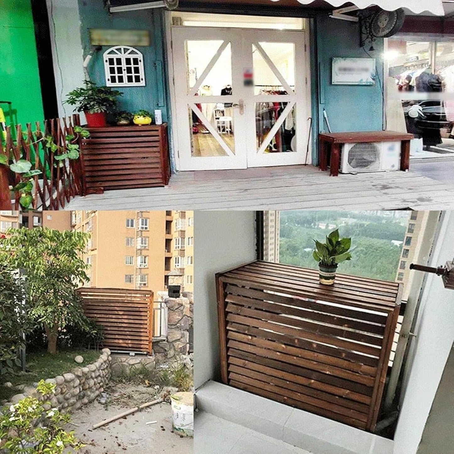 Air Conditioning Cover Solid Wood Air Conditioner Cover Privacy Screen Fence,Trash Can Shell Hidden Air Conditioner Rack Plant Flower Pot Display Stand