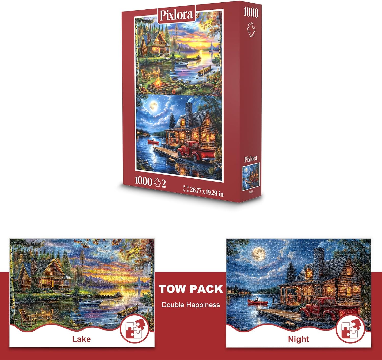 Puzzles for Adults 1000 Pieces, 2 Pack Lake and Night View Jigsaw Puzz