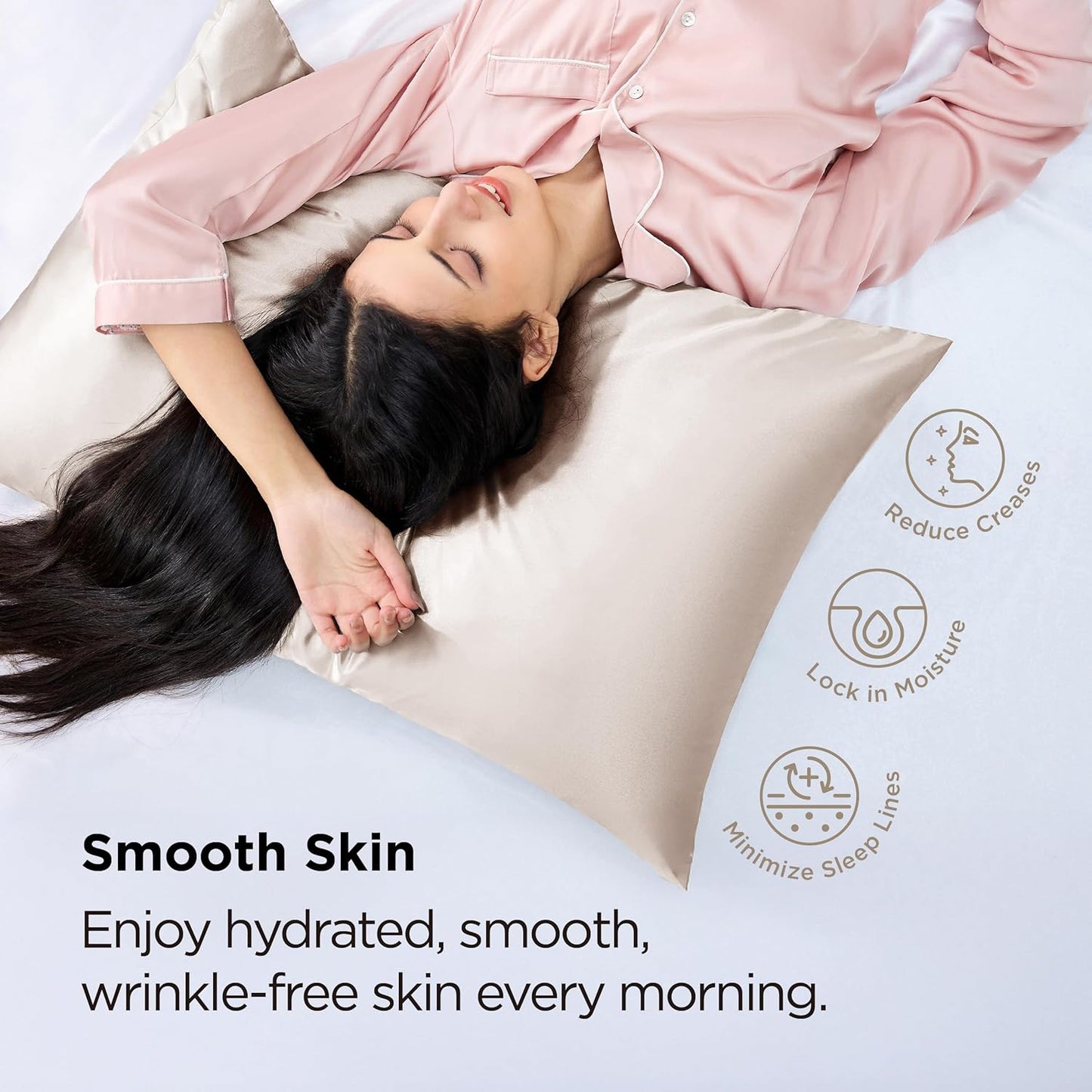 Bedsure Satin Pillowcase with Zipper, Similar to Silk Pillow Cases 2 Pack, Beige Standard Size Satin Pillow Case, Silky & Soft Pillow Covers, Valentines Day Gifts for Women Men, 20x26 Inches