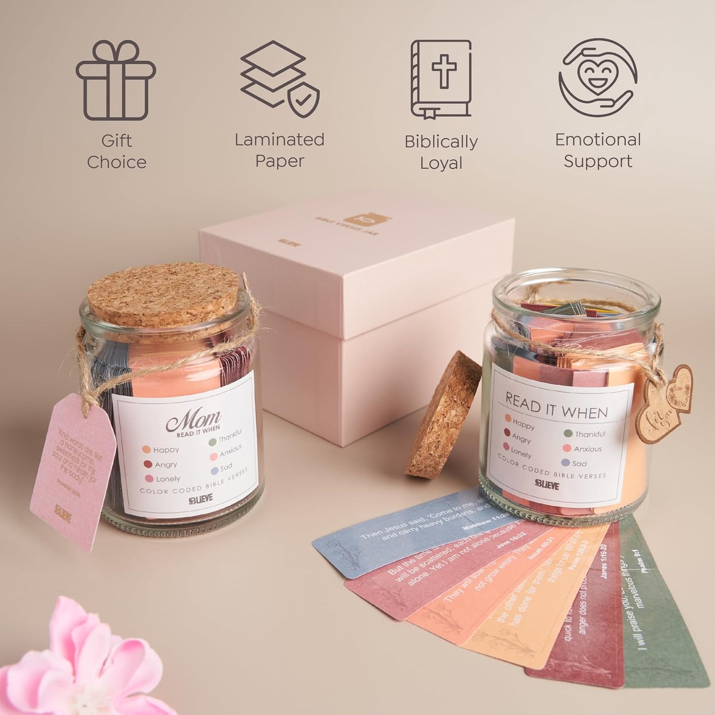BLIEVE- Read Me When Bible Verses Jar For Daily Encouragement - Easter Basket Stuffers, Birthday Gifts for Women, Inspirational Christian Gifts, Christian Easter Gift For Daughter & Son (Women)