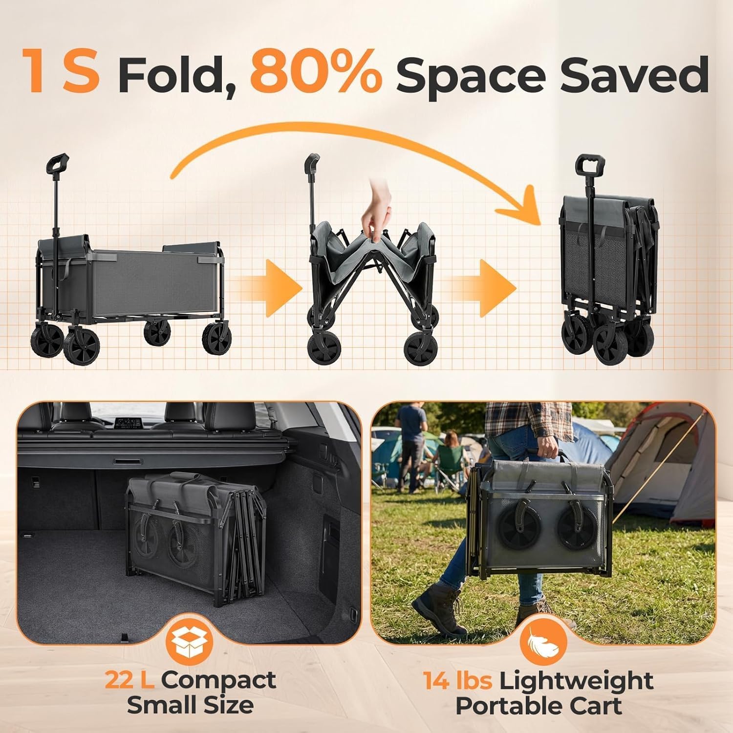 Portable Collapsible Wagon Cart, Foldable Cart with Removable Side, Ut
