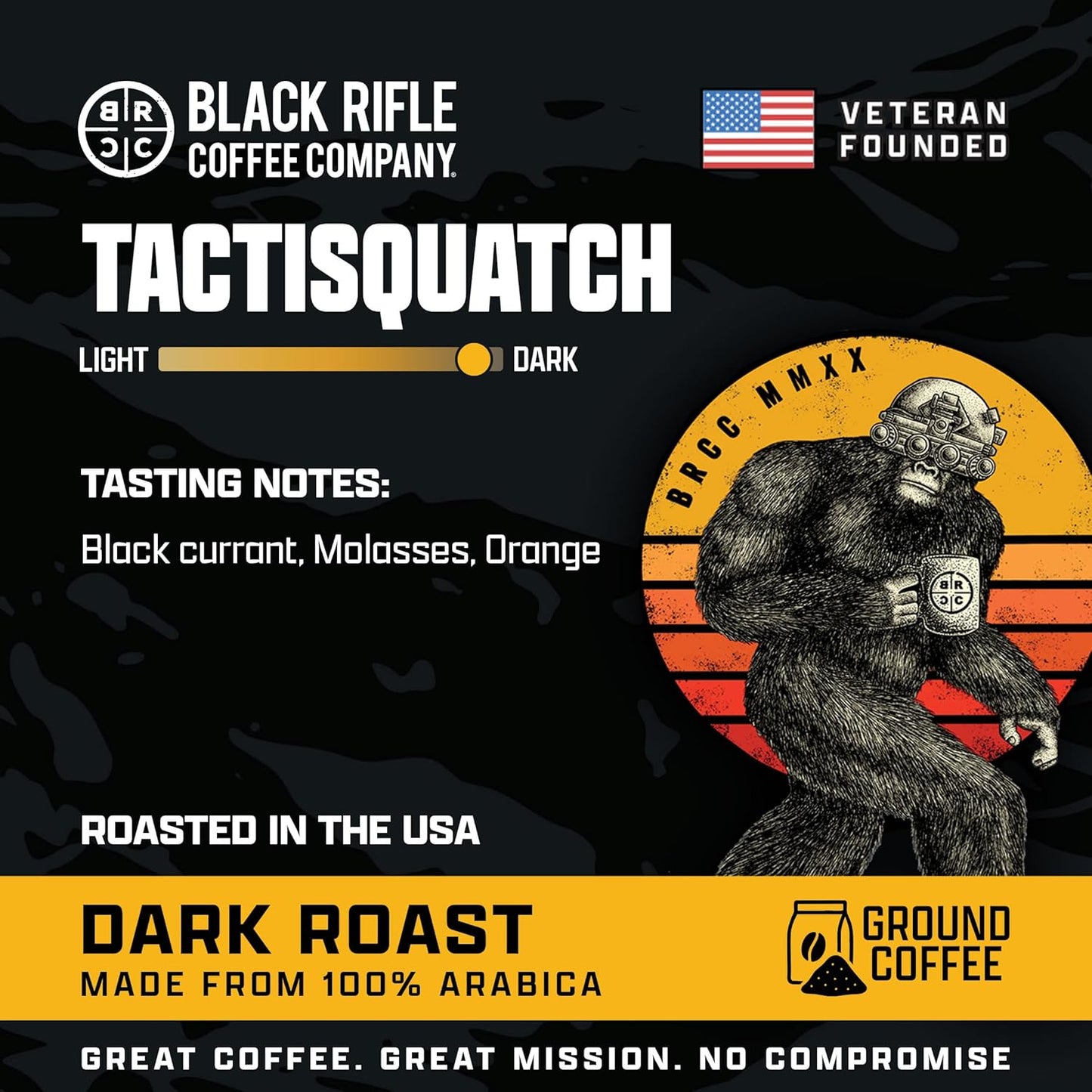 Black Rifle Coffee Company Tactisquatch, 18oz Bag, Ground Coffee Dark Roast - Roasted Blend Made from Arabica Beans - Colombian & Brazilian Beans - Veteran Founded & American Made