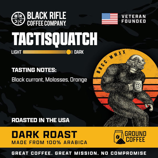 Black Rifle Coffee Company Tactisquatch, 18oz Bag, Ground Coffee Dark Roast - Roasted Blend Made from Arabica Beans - Colombian & Brazilian Beans - Veteran Founded & American Made