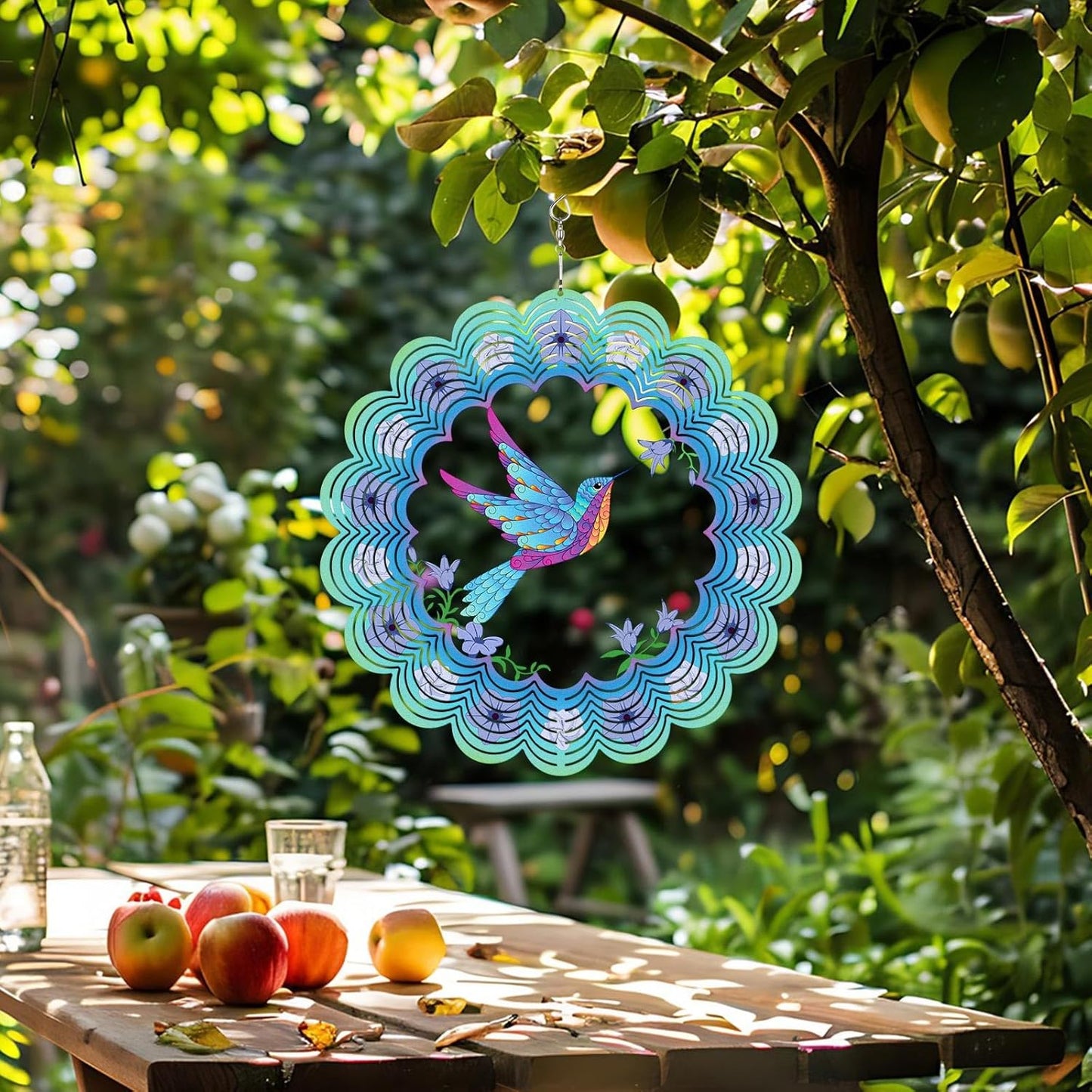 Bnesi Hummingbird Wind Spinner Novel Hummingbird Gifts for Women Metal Hanging Wind Spinner Hummingbird Decor Metal Bird Wind Chimes Hummingbird House Yard Art Garden Decor (Hummingbird)