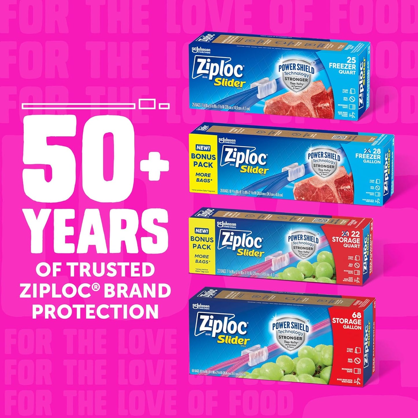 Ziploc Quart Food Storage Slider Bags, Power Shield Technology for Mor