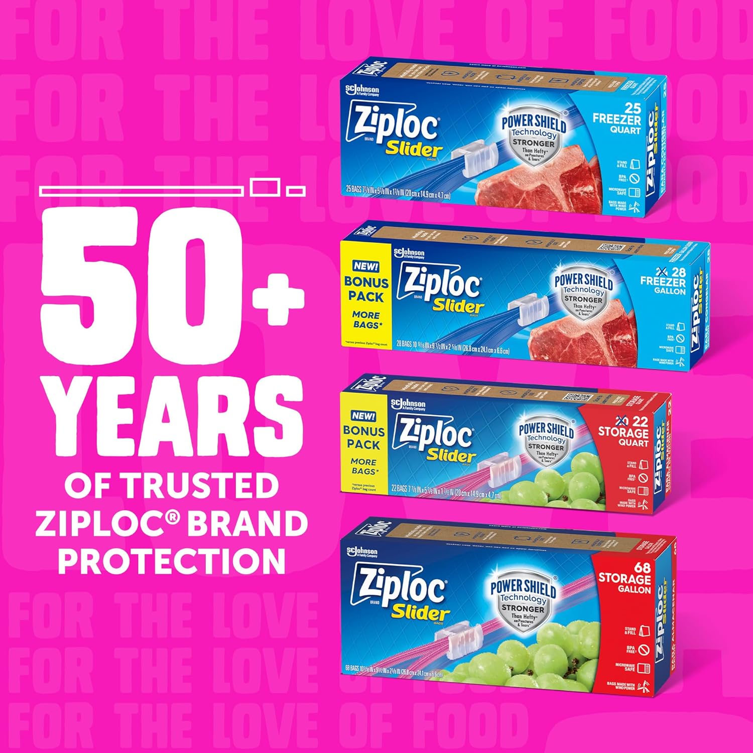 Ziploc Quart Food Storage Slider Bags, Power Shield Technology for Mor