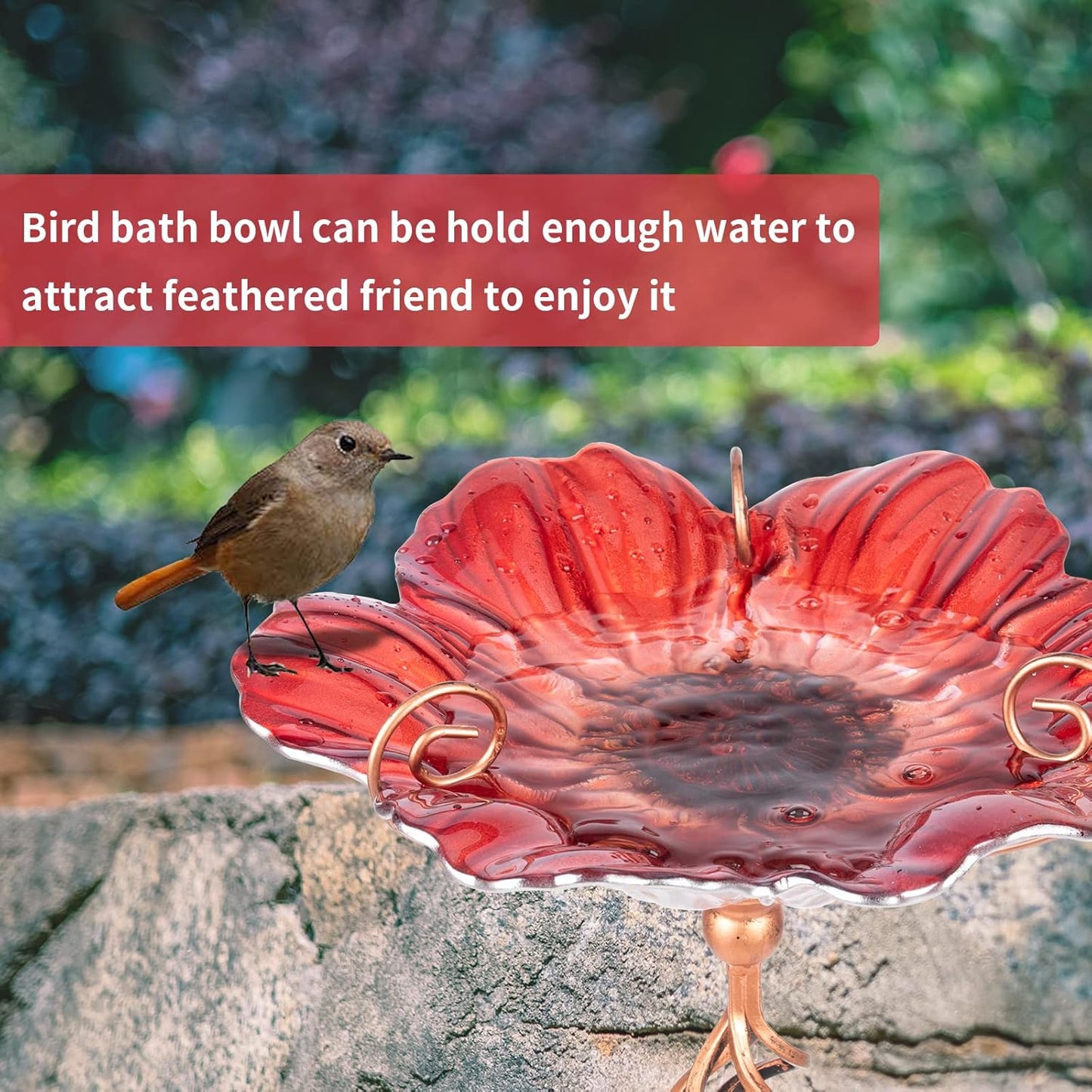 MUMTOP 31 Inch Height Glass Birdbath Birdfeeder with Metal Stake Garde