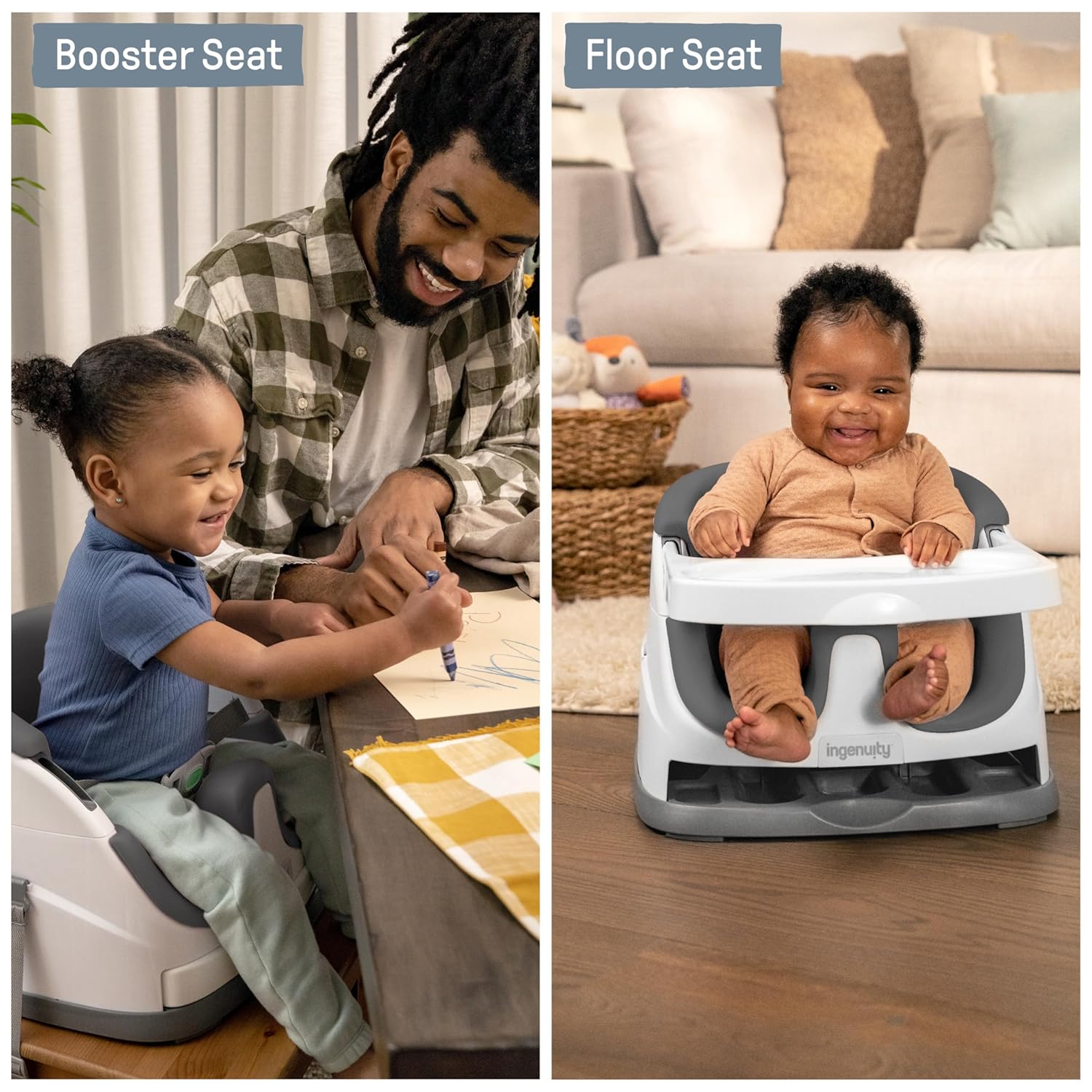 Ingenuity Baby Base 2-in-1 Booster Feeding and Floor Seat with Self-St