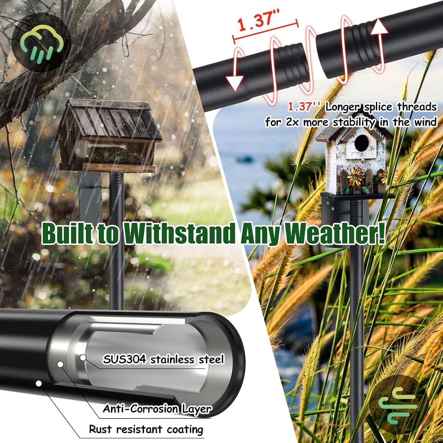 Heavy Duty Bird Feeder Pole - 88" Adjustable Bird House Stand Outdoor, Anti-Tip Auger & Stable Mount for Smart Camera Birdfeeder,Bluebird House, Bird Buddy, Birdfy