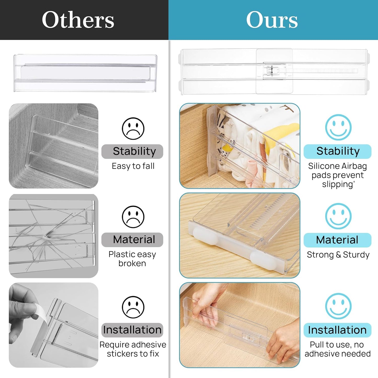 Vtopmart 12 Pack Drawer Dividers for Clothes, 4" High 10.2"-16.5" Adju