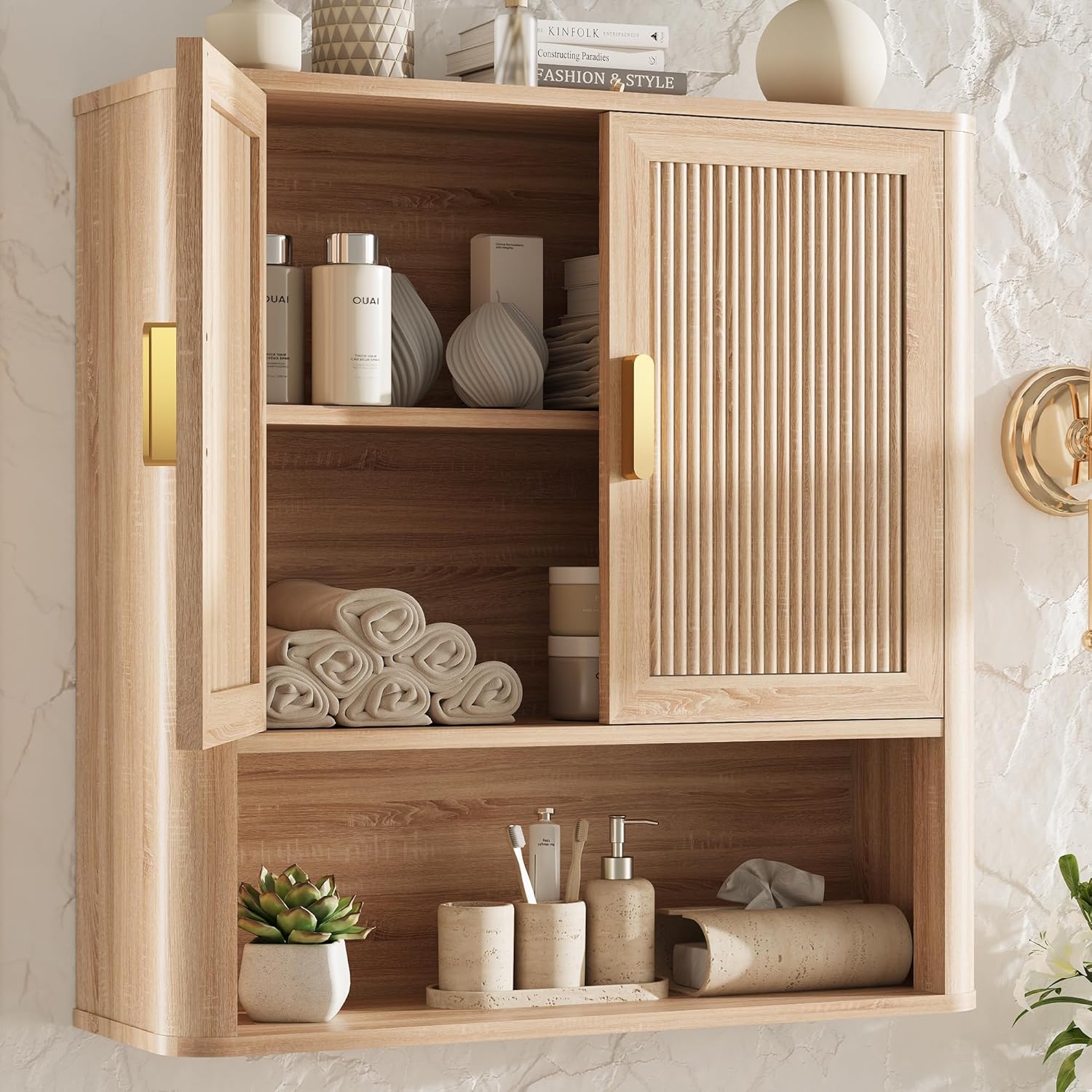Bathroom Wall Storage Cabinet, Medicine Cabinet with Adjustable Wood S