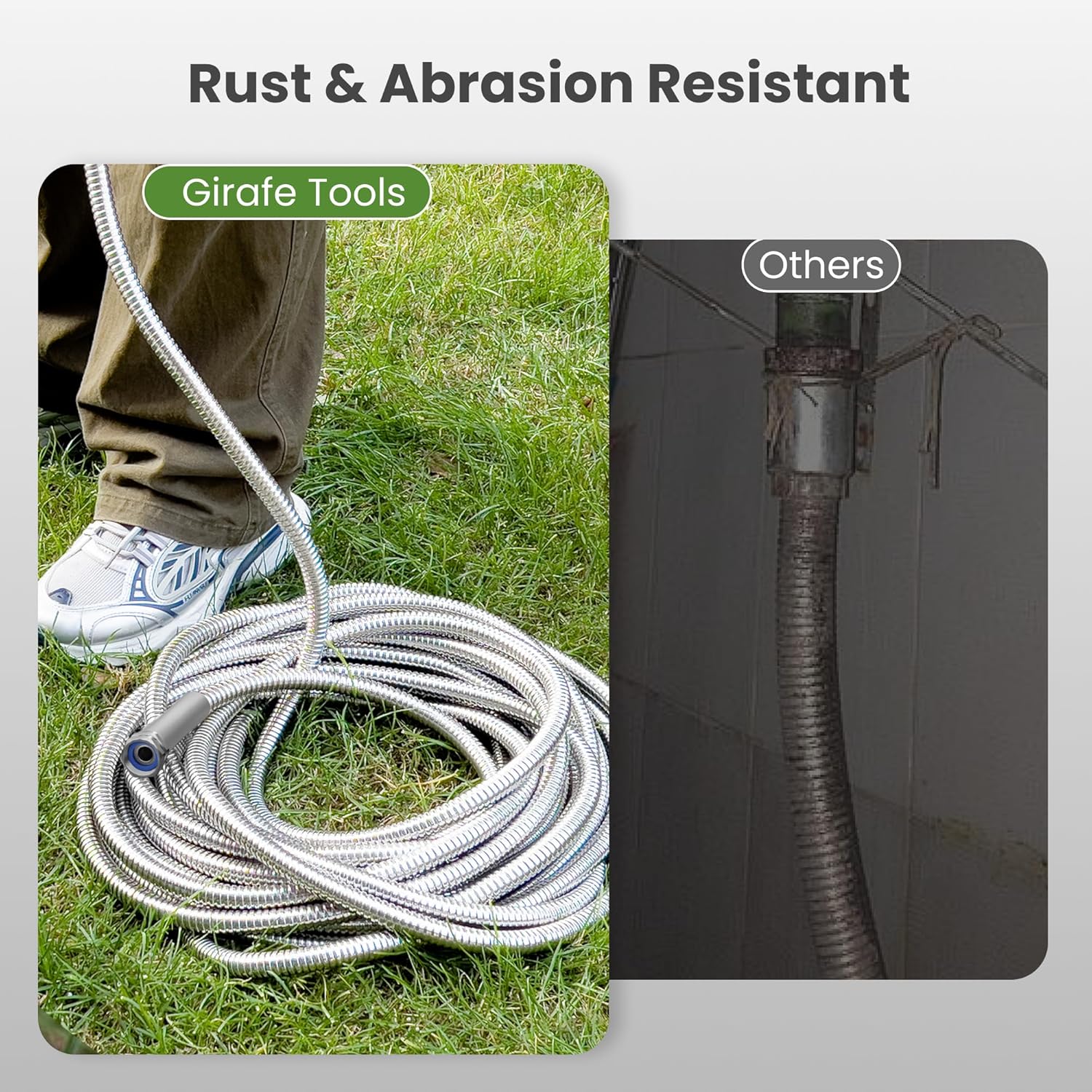 Giraffe Tools Garden Hose 50ft x 3/4", 304 Stainless Steel Metal Water