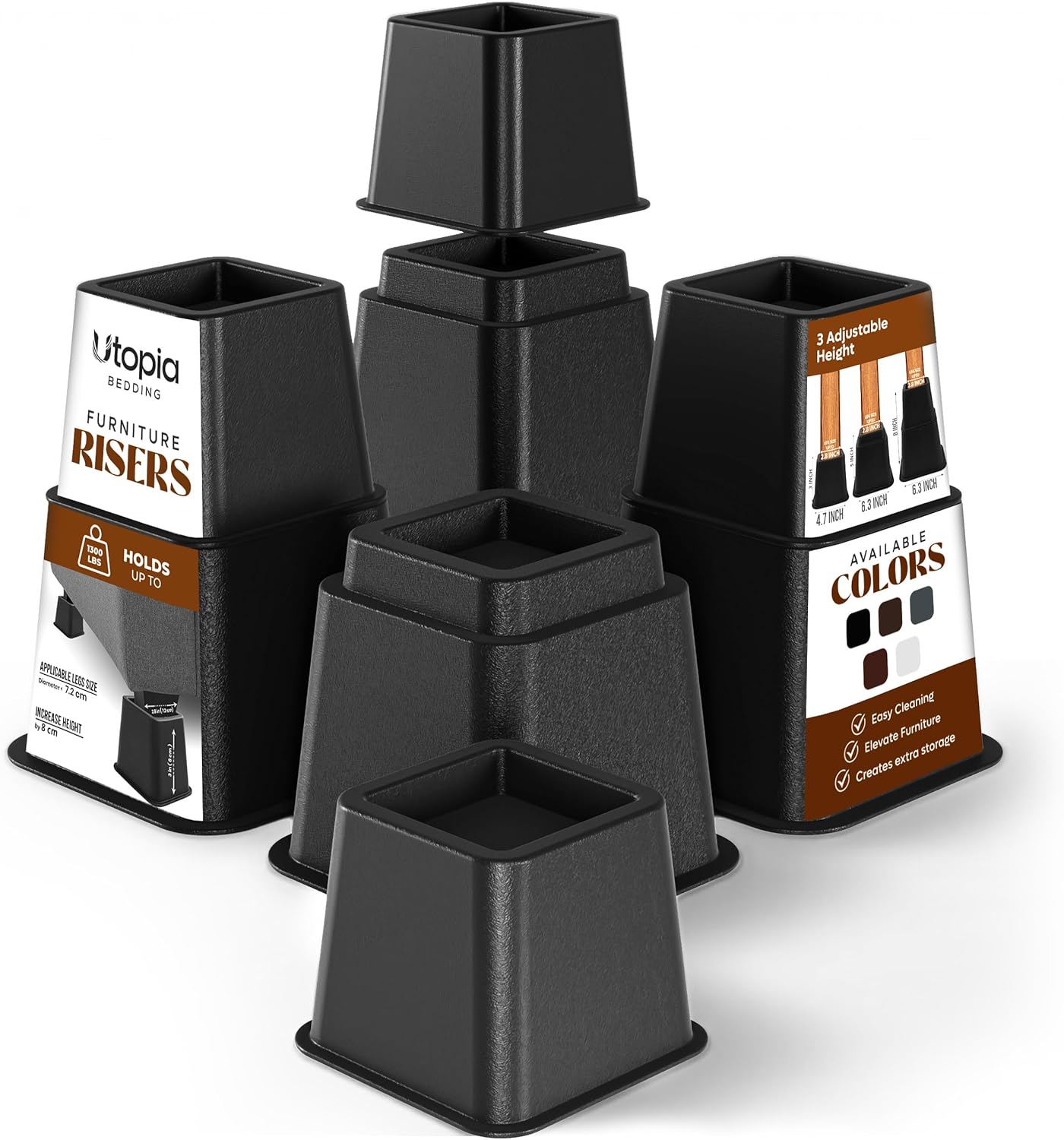 Utopia Bedding Bed Riser, 3 & 5 Inches Adjustable Furniture Risers for