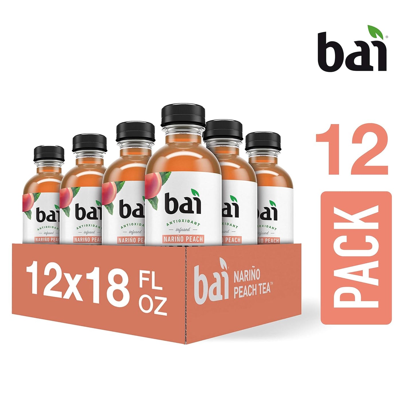 Bai Iced Tea, Narino Peach, Antioxidant Infused Supertea, Crafted with
