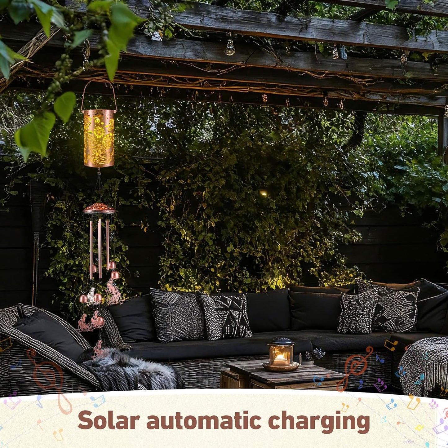 Retisee Rooster Solar Wind Chimes Outdoor Metal Rooster Gifts Solar Light Windchimes Outside Indoors Christmas Decoration Birthday Gift for Home Lawn Porch Patio Garden Yard
