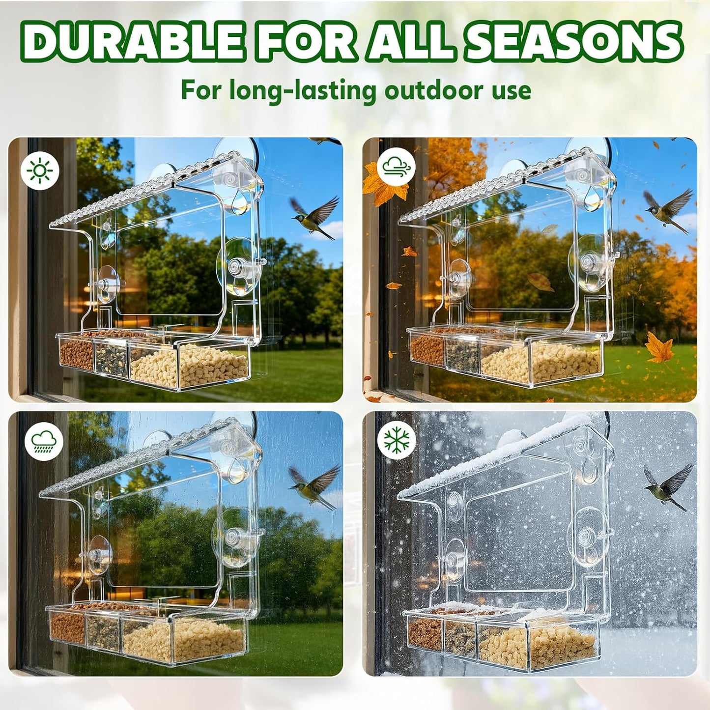 Clear Window Bird Feeder Sturdy Acrylic Feeders for Outdoors Viewing Wild Birds with Strong Suction Cups Watching Gift Outdoor Birdhouse Box Garden Decor