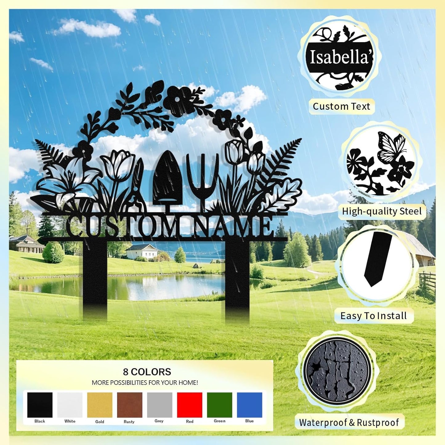 Custom Metal Garden Signs with Stake, Personalized Garden Tools Sign f