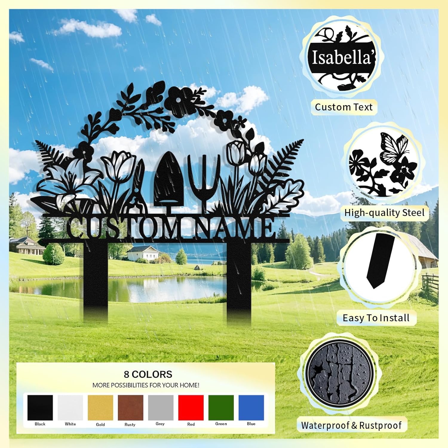 Custom Metal Garden Signs with Stake, Personalized Garden Tools Sign f