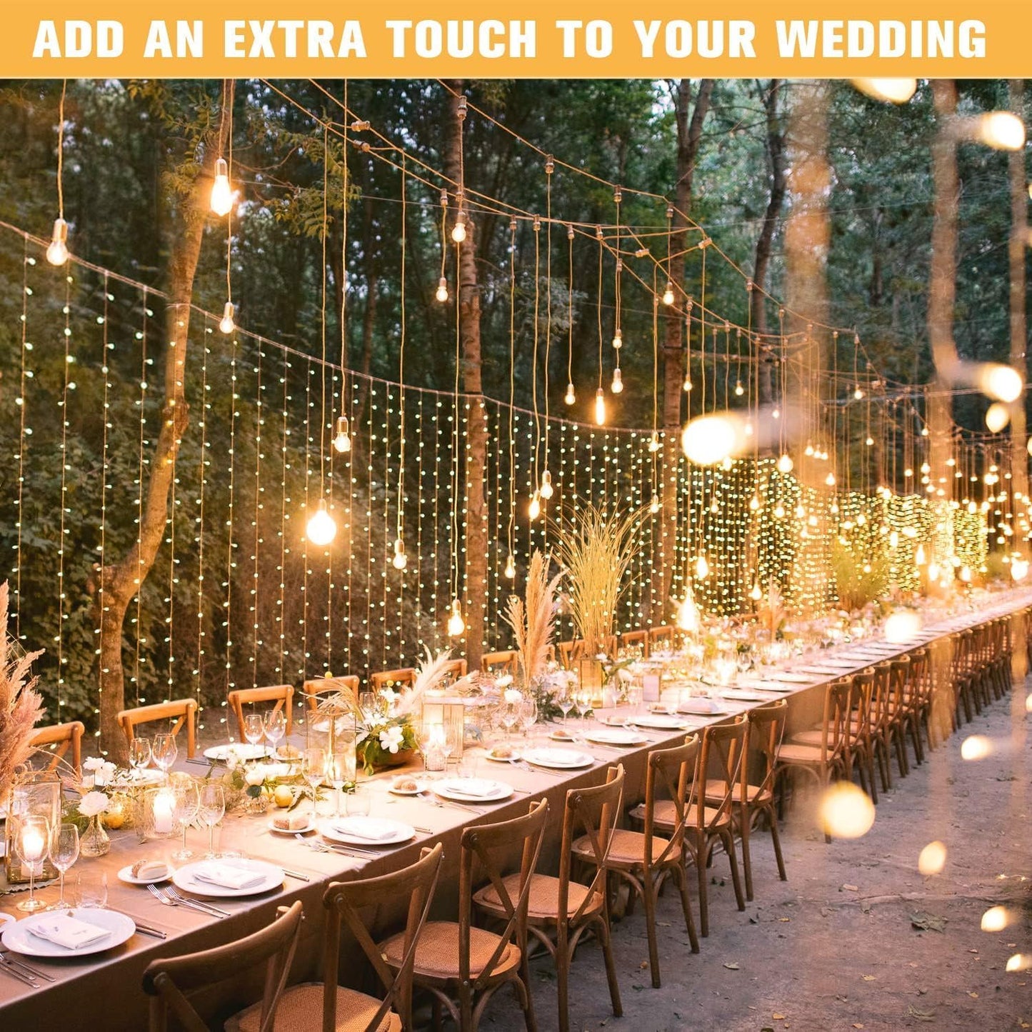 JMEXSUSS 300 LED Remote Control Curtain Lights, Plug in Fairy Curtain Lights Outdoor, Window Wall Hanging String Lights for Bedroom Indoor Dorm Backdrop Wedding Party Patio Christmas Decor, Warm White