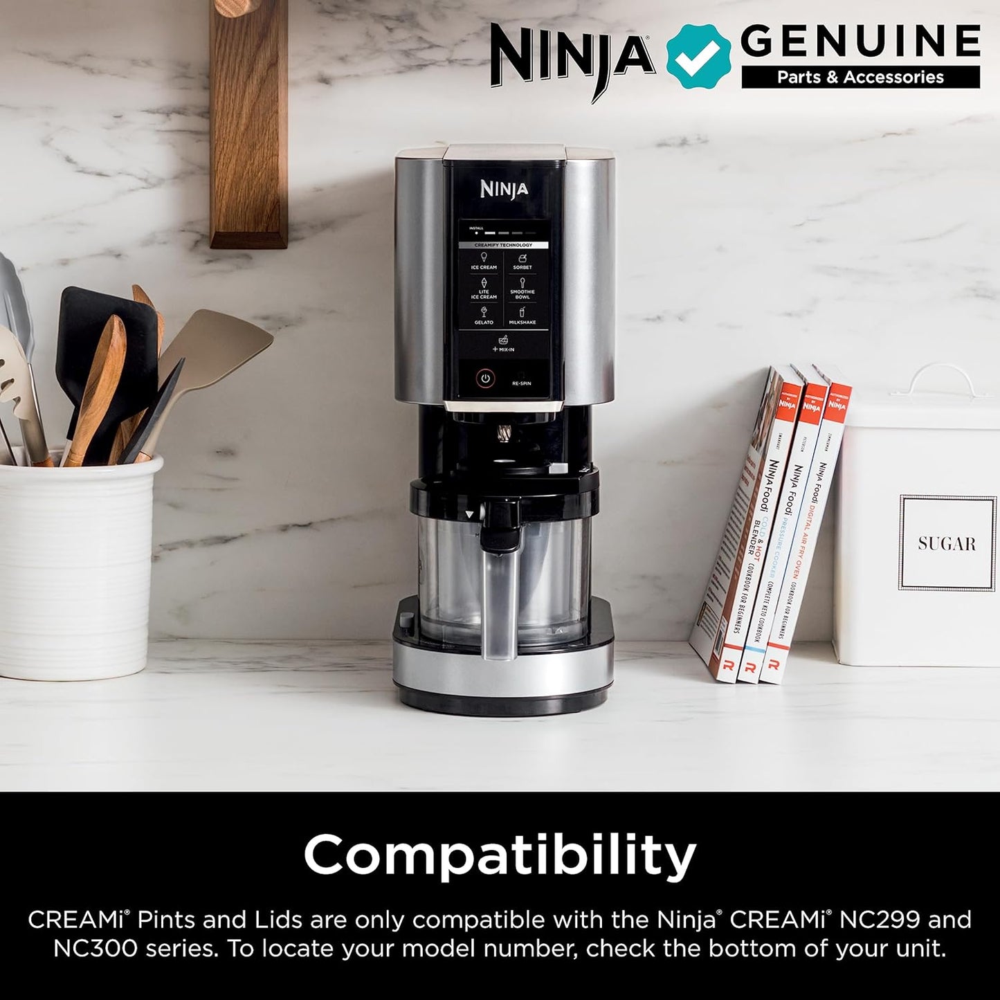 Ninja® CREAMi® Original Pints 4 Pack, Compatible with NC299AMZ & NC300s Series CREAMi® Ice Cream Makers, BPA-Free & Dishwasher Safe, Color Lids, 1 Pint Each, Clear/Grey/Lime/Pink/Aqua, XSKPLD4BCD