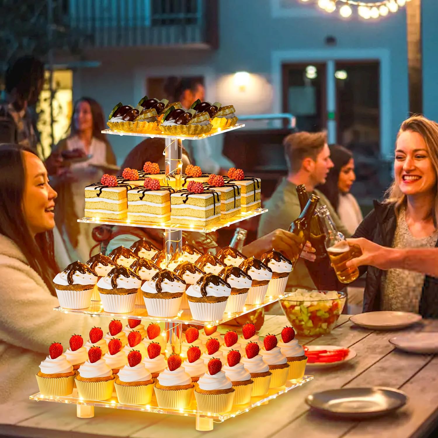 YestBuy 4 Tier Cupcake Stand Acrylic Tower Display with LED Light Prem