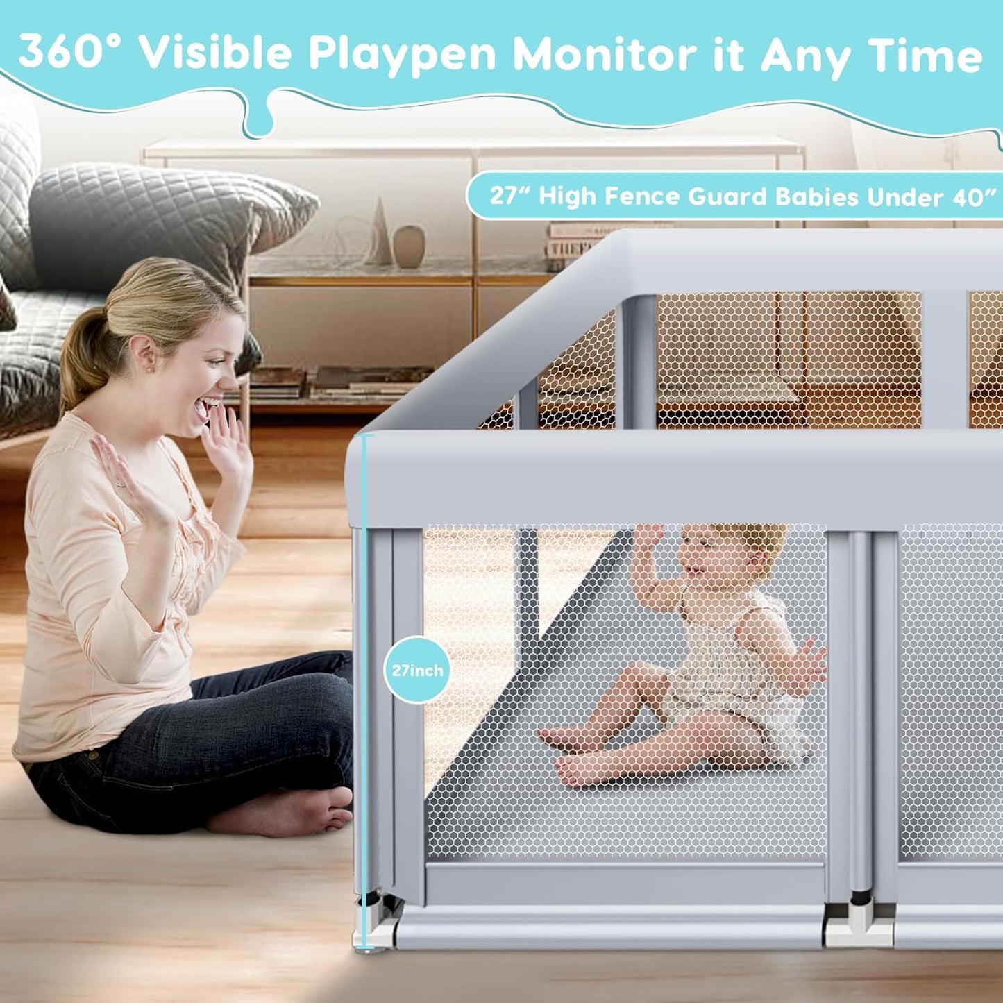 74" ×50" Large Baby Playpen, Baby Playard for Babies and Toddlers, Bab