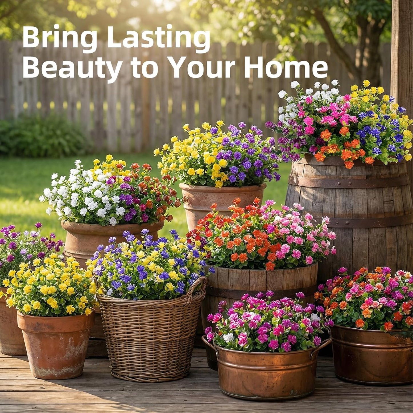 Artificial Flowers, Artificial Plants Outdoor for Spring Summer, Realistic Fake Flowers, for Garden, Porch, Patio, Party Wedding Decoration (12, Purple, Red, Pink, White, Yellow, Fuchsia)