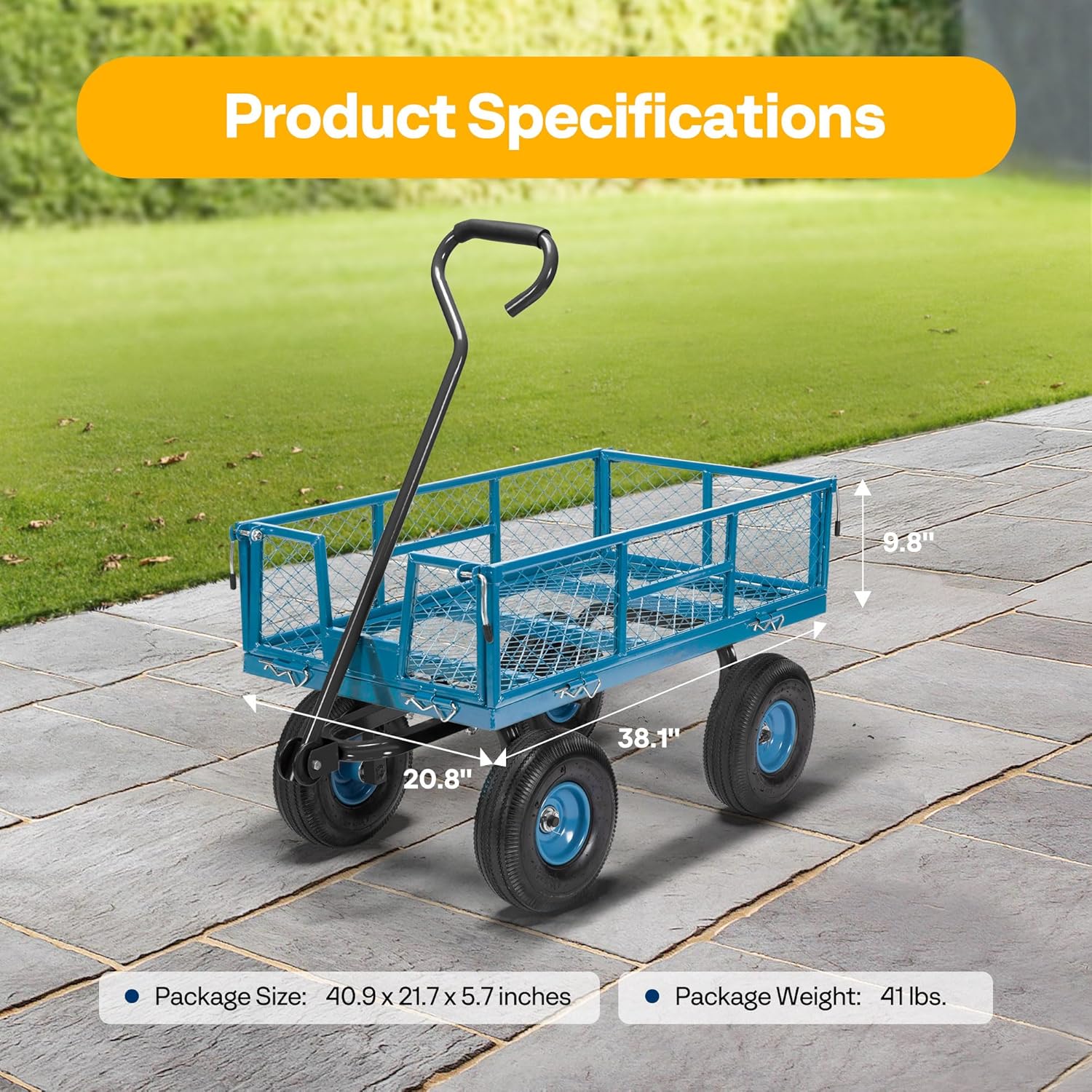 VIVOHOME Heavy Duty 880 Lbs Capacity Mesh Steel Garden Cart Folding Ut