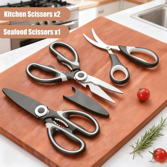 Food Grade Kitchen Scissors All Purpose 3 Pack - Heavy Duty Stainless 