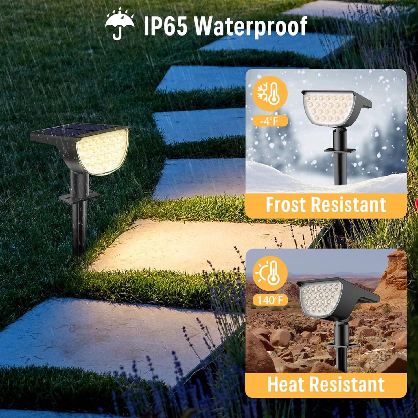 Solar Lights Outdoor Waterproof IP65, Solar Powered 76 LED 3 Lighting 