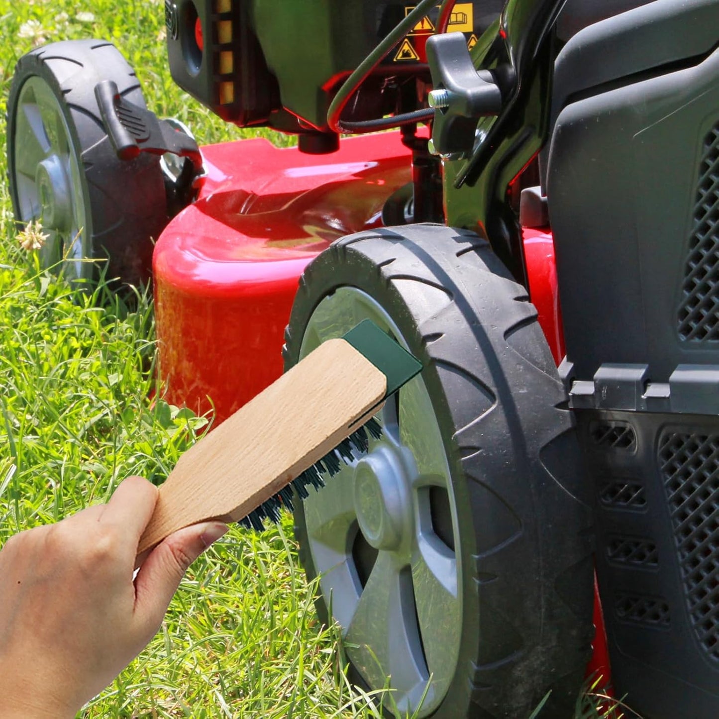 2PCS 12.3 Inch Lawn Mower Scrub Brush,Stiff Bristle Brush with Scraper