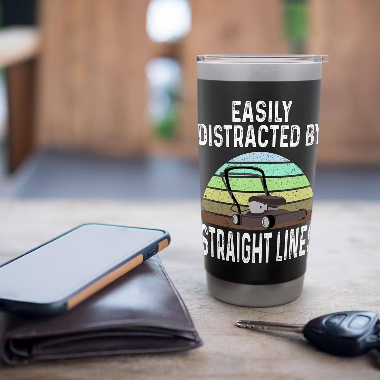 Funny Easily Distracted By Straight Lines Best Lawn Care Stainless Steel Insulated Tumbler
