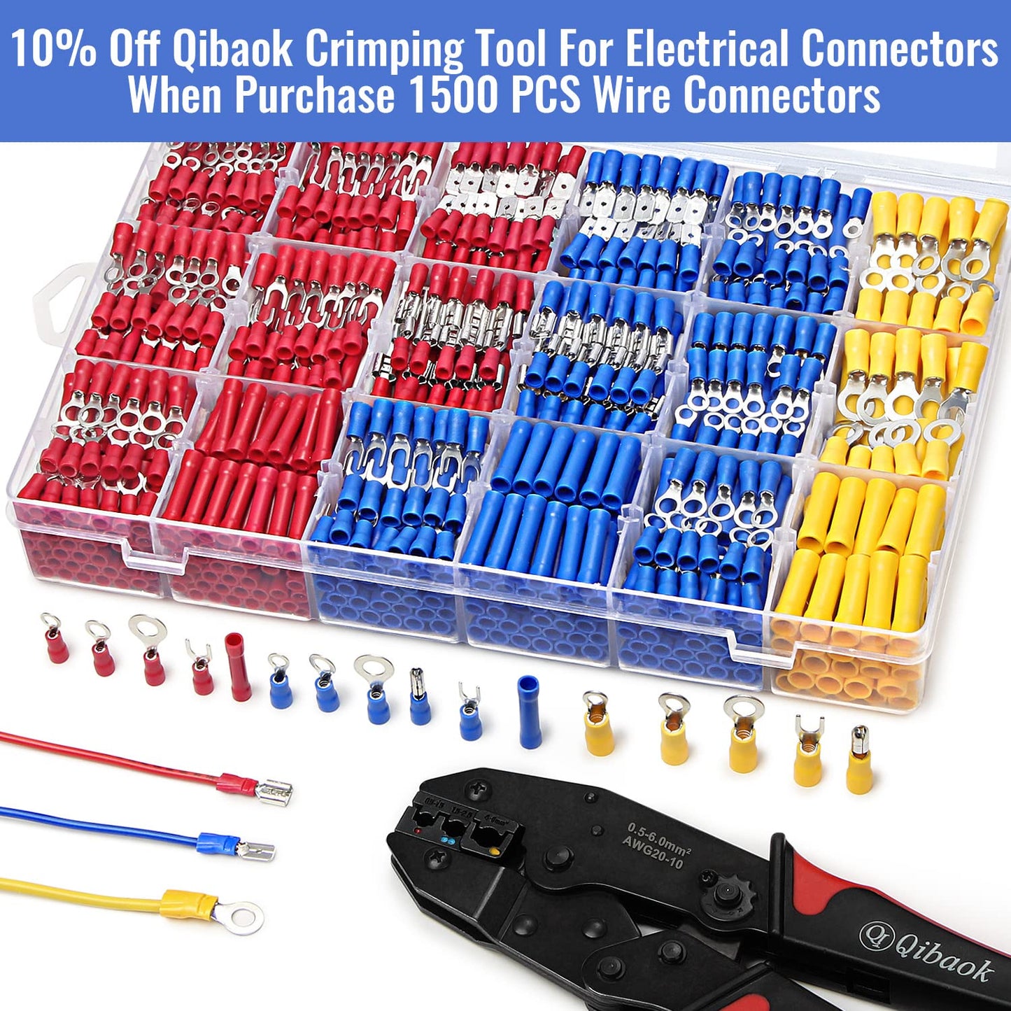 Qibaok 1500pcs Wire Connectors - Insulated Electrical Wire Terminals (