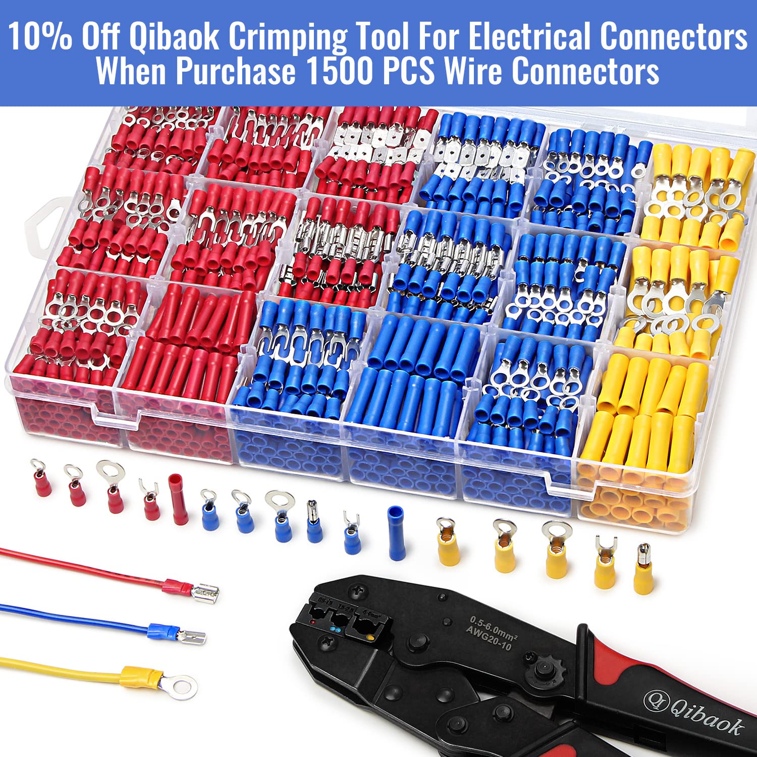 Qibaok 1500pcs Wire Connectors - Insulated Electrical Wire Terminals (